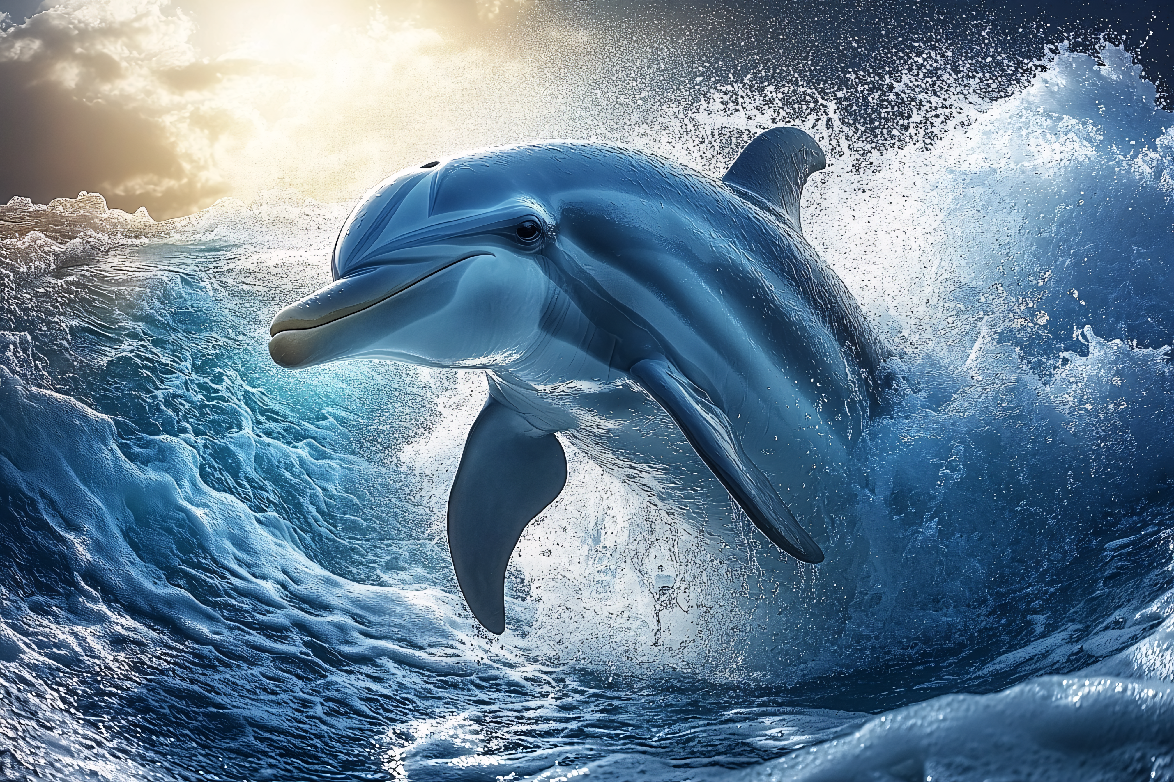 Dolphin Leaping in Ocean Waves