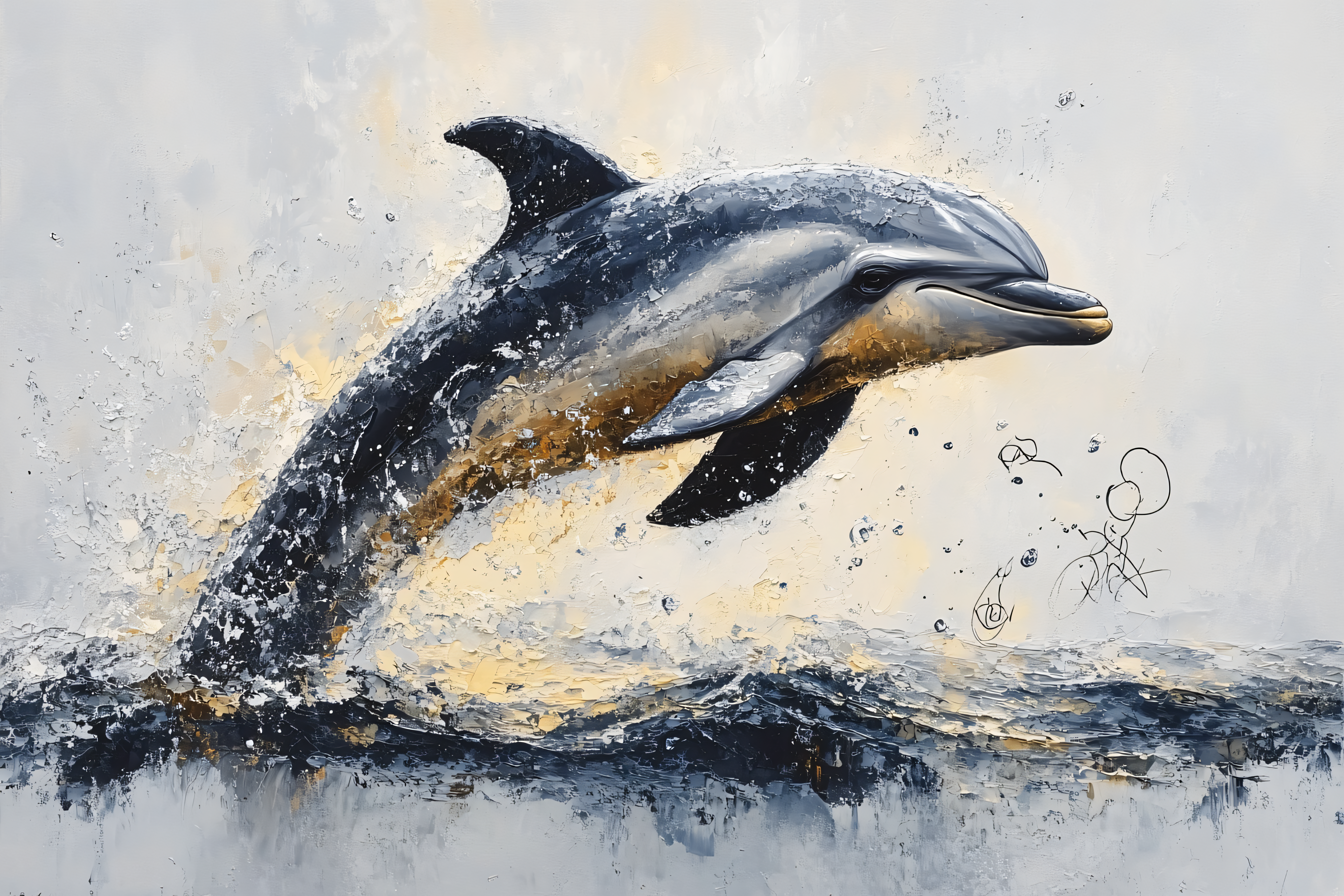 Dolphin Painting: Dynamic Oil Painting of a Jumping Dolphin