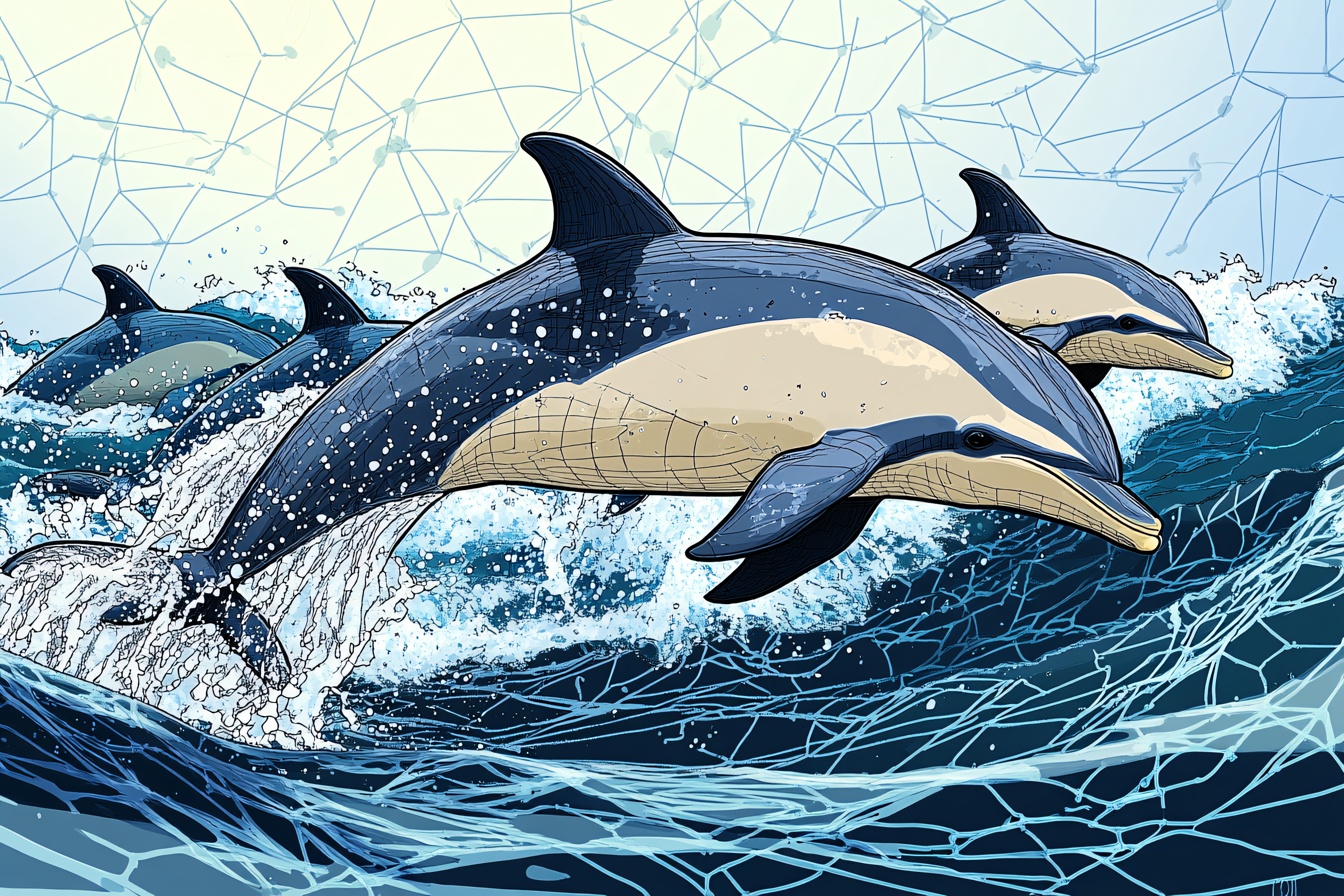 Dolphins Leaping in Ocean Waves