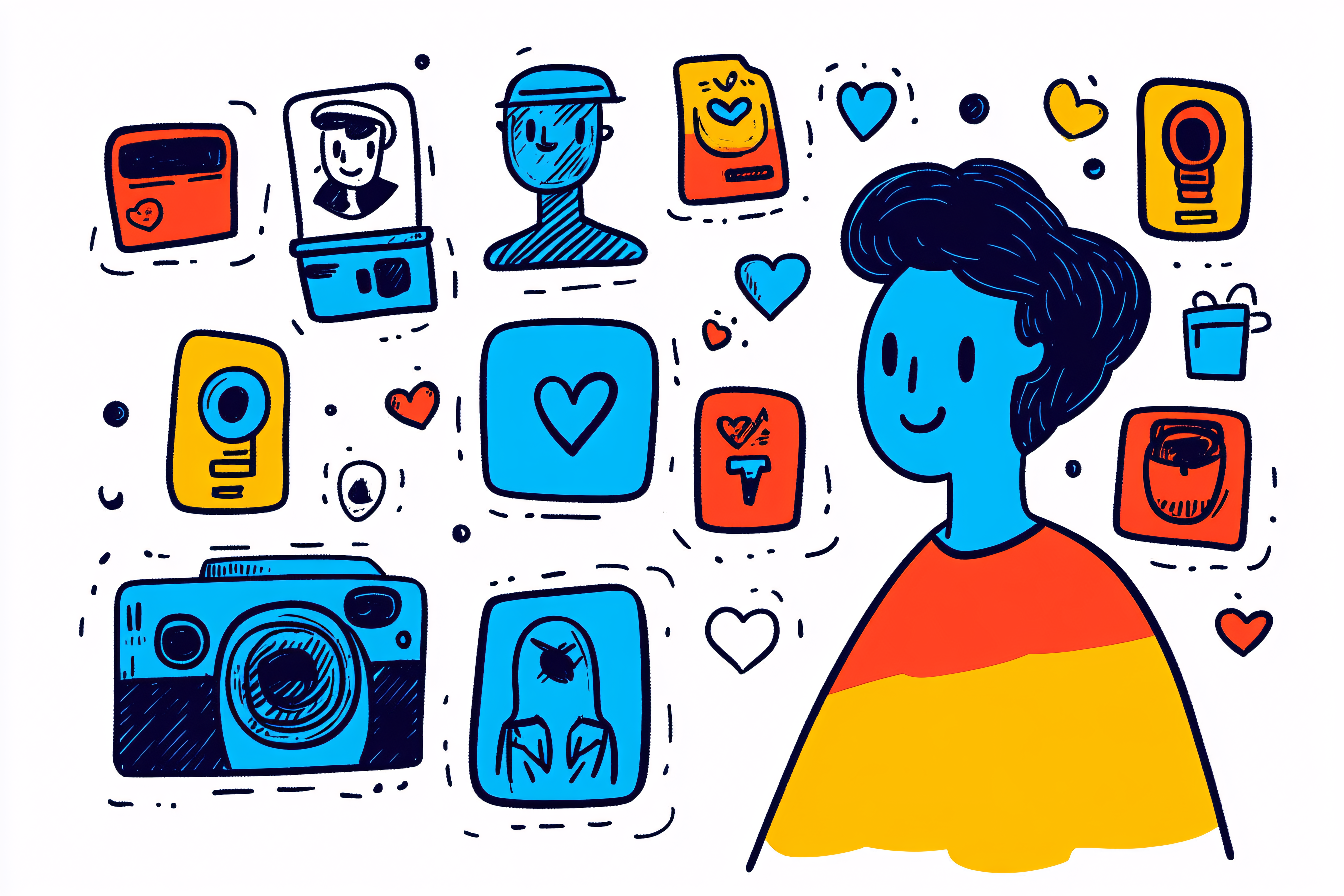 Doodle Art with Person and Icons
