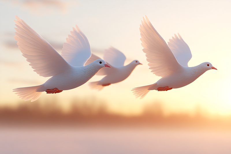 Doves Flying At Sunset