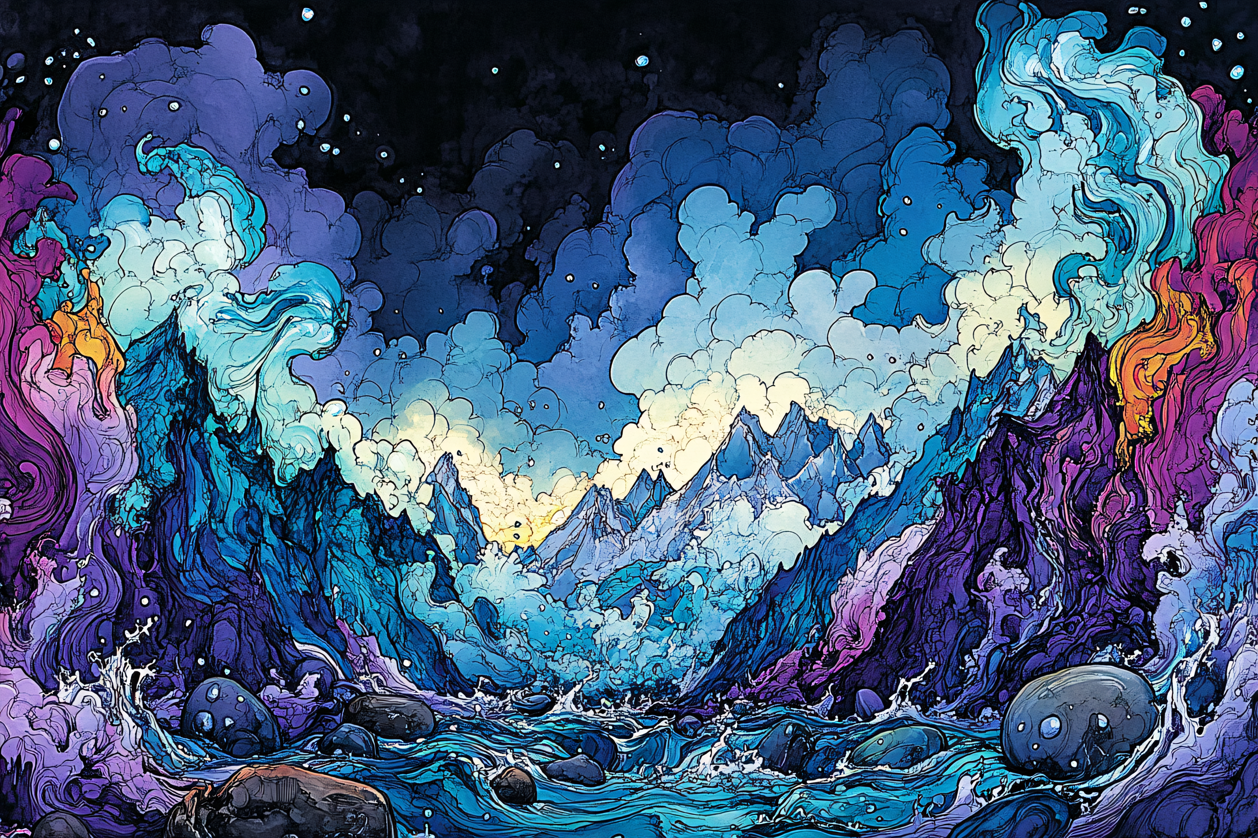 Dramatic Mountain River Landscape