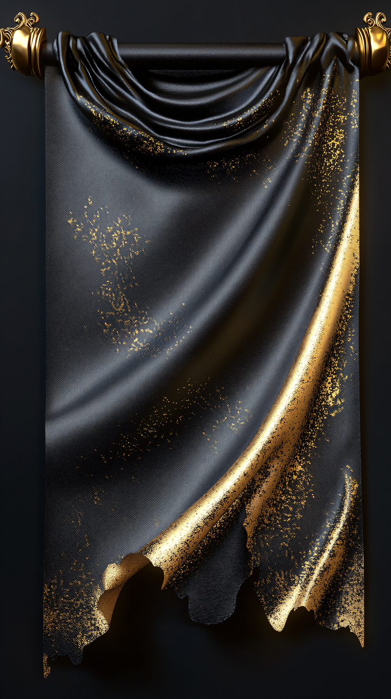 Draped Black Fabric With Gold Accents