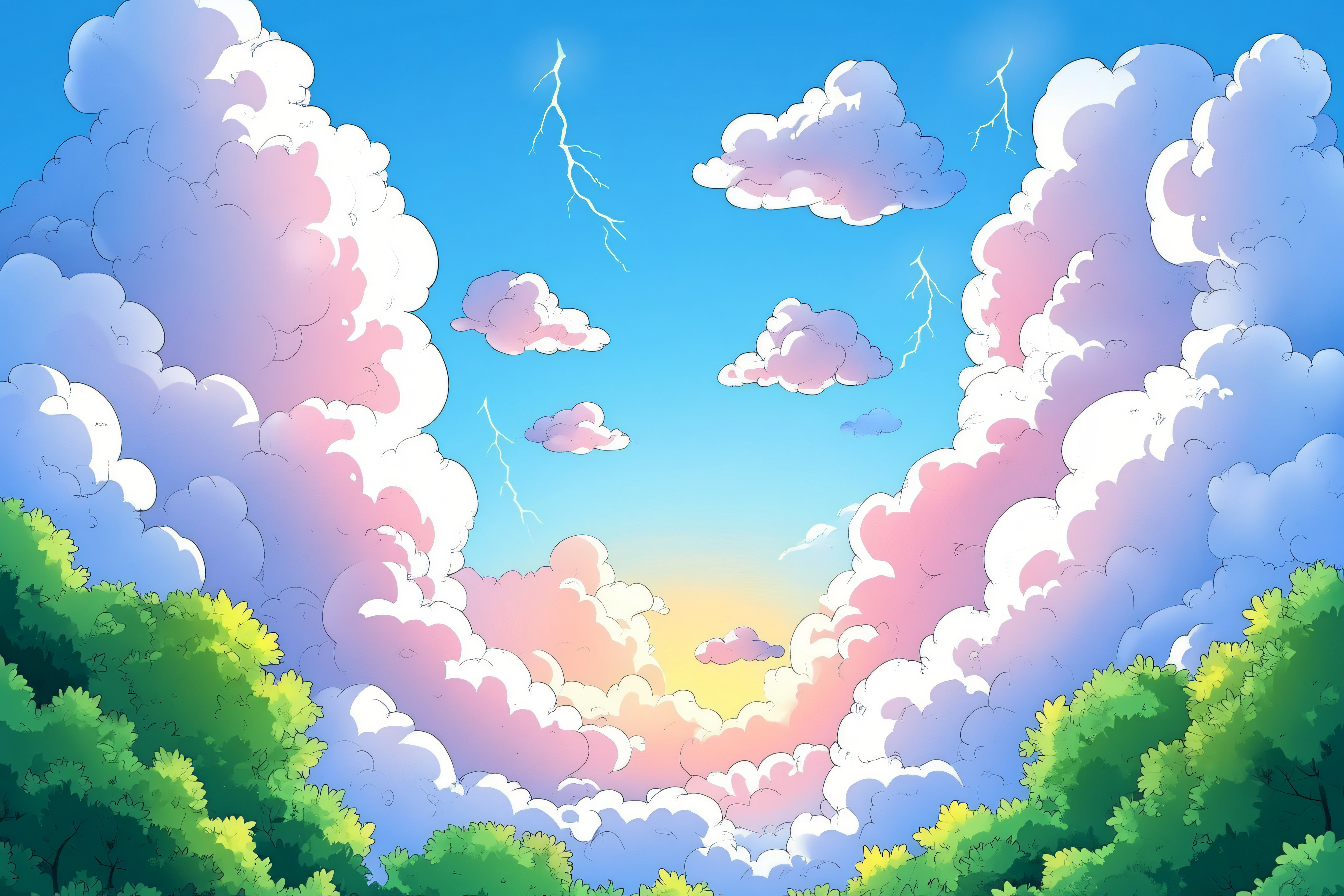 Dreamy Sky with Lightning and Clouds