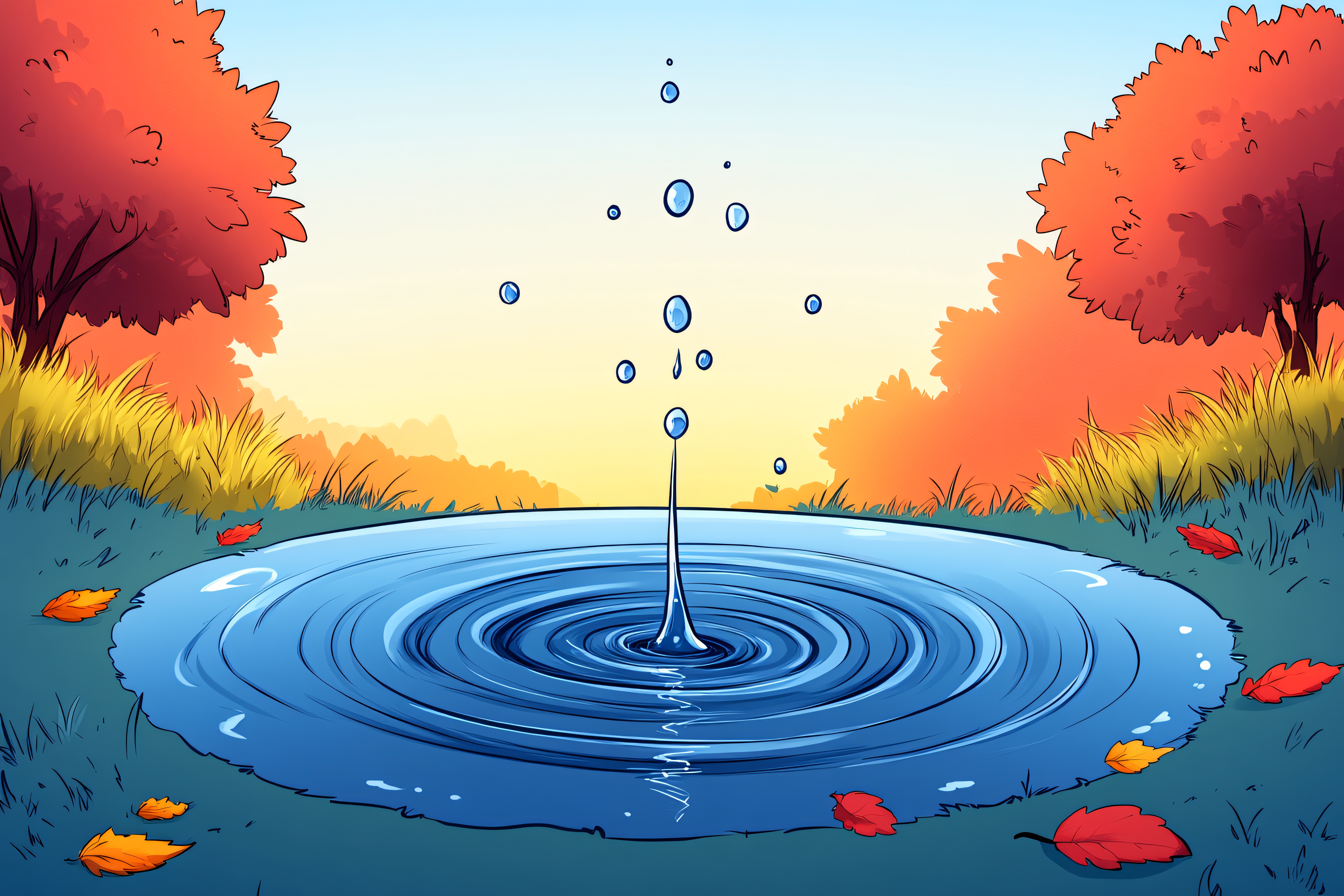 Droplet In Autumn Pond