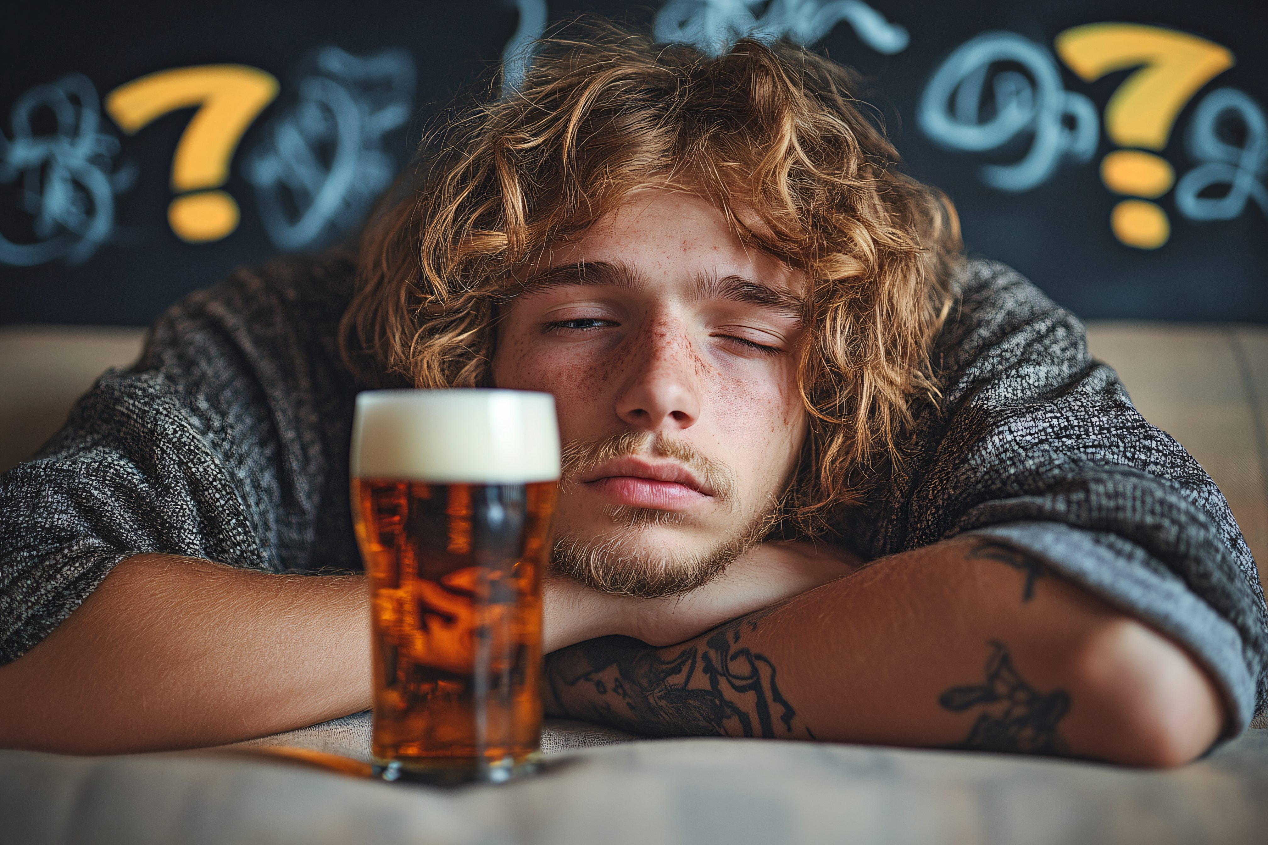 Drowsy Man with Beer