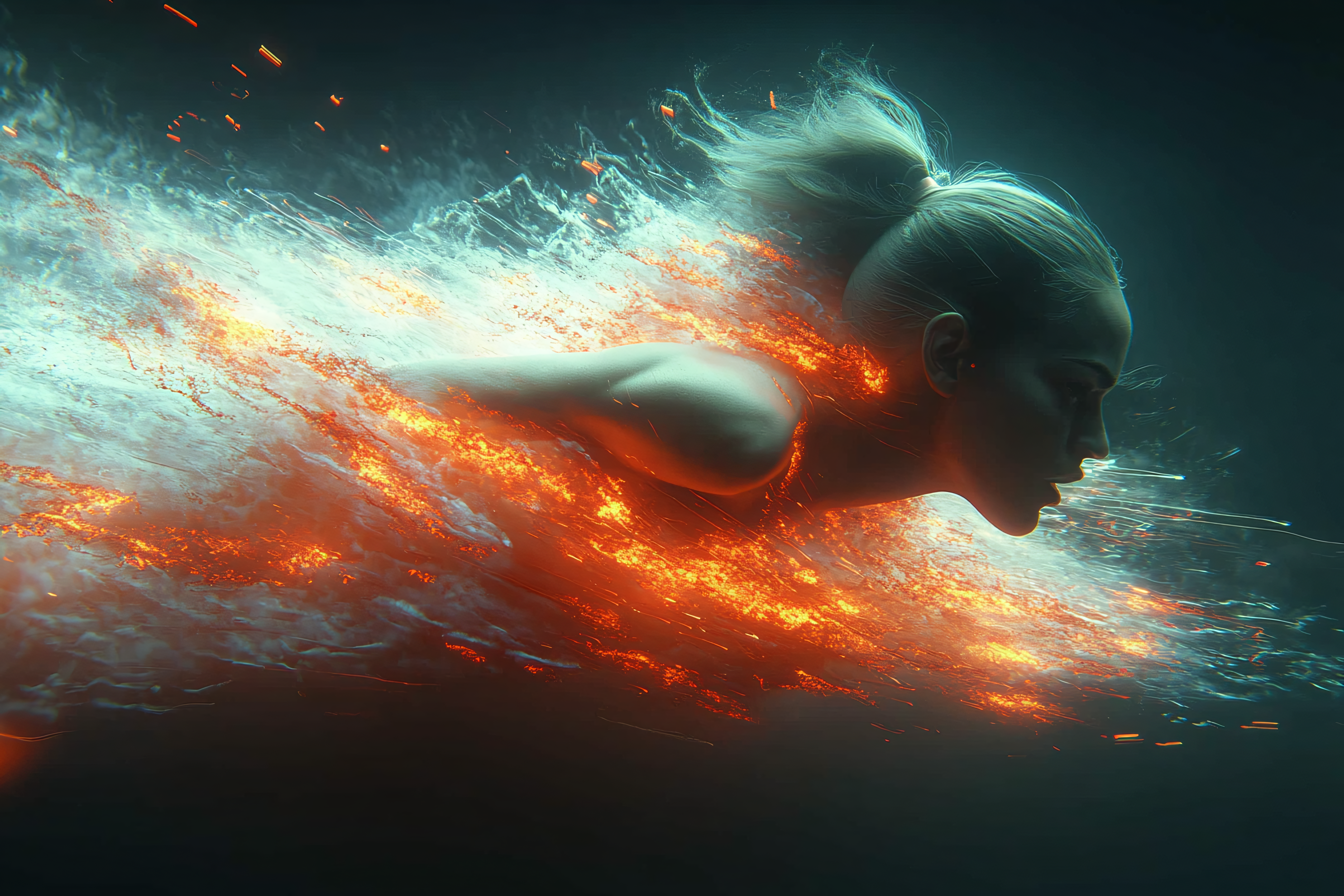 Dynamic Movement In Fiery Water