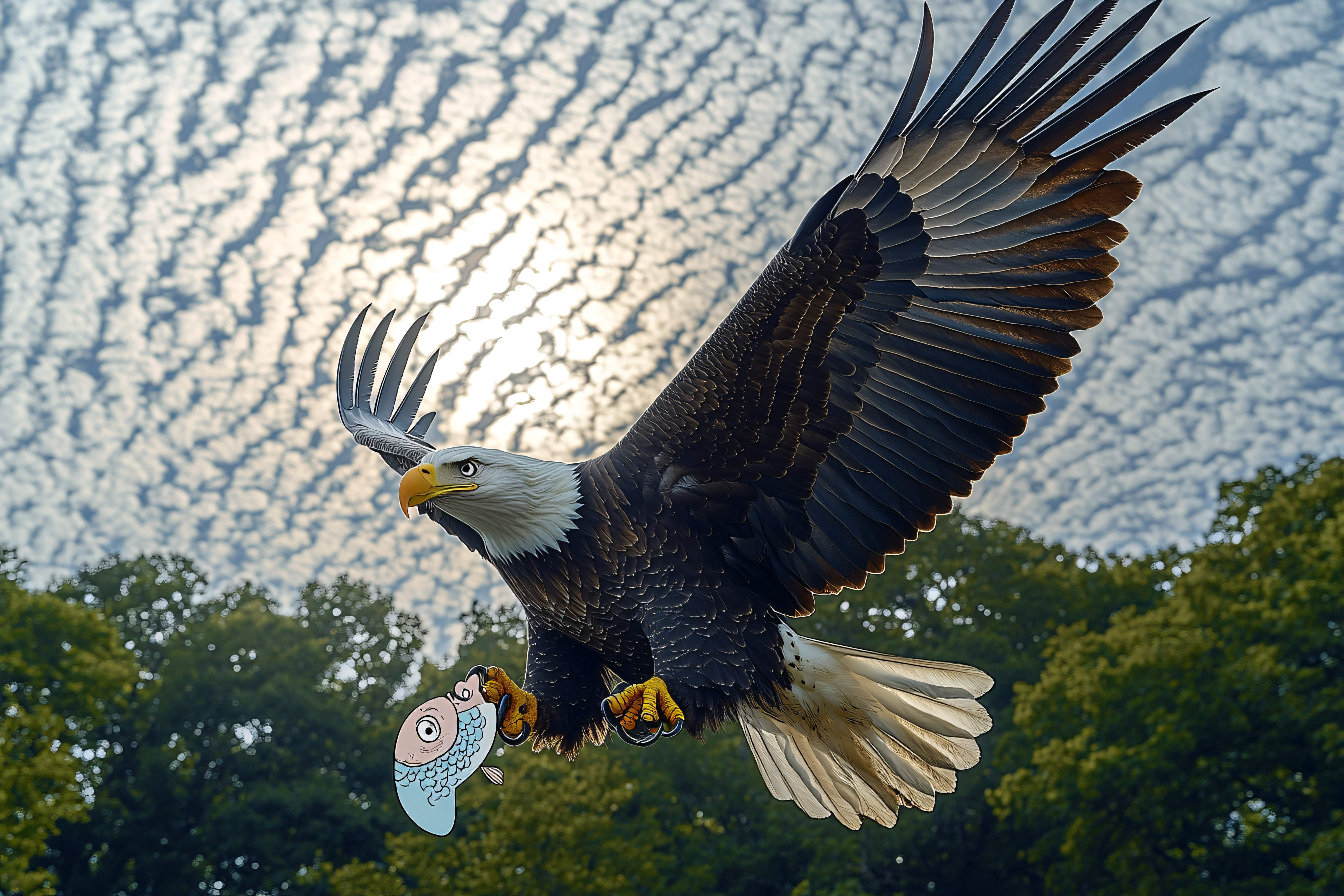 Eagle Carrying Cartoon Fish