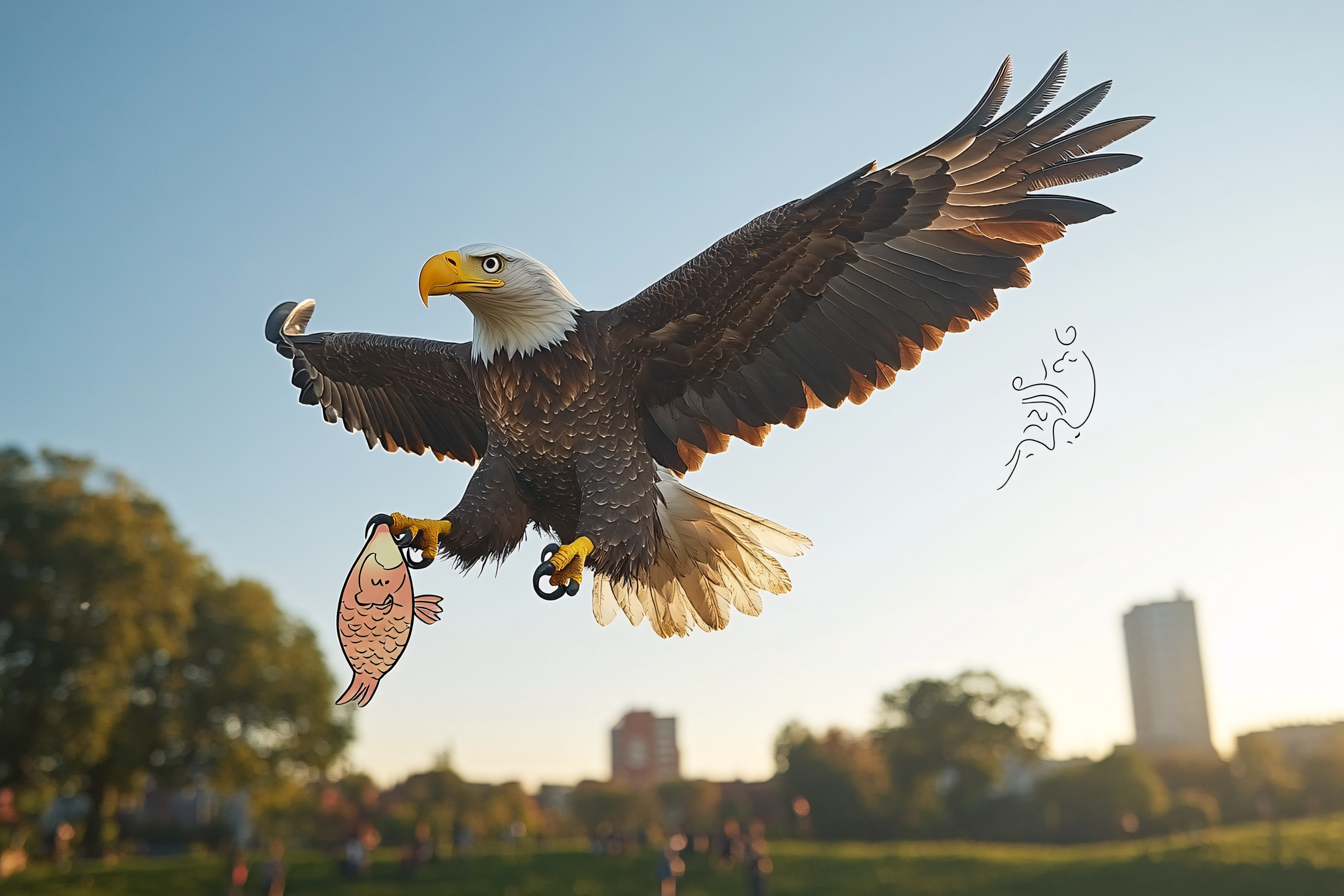 Eagle Catching Cartoon Fish