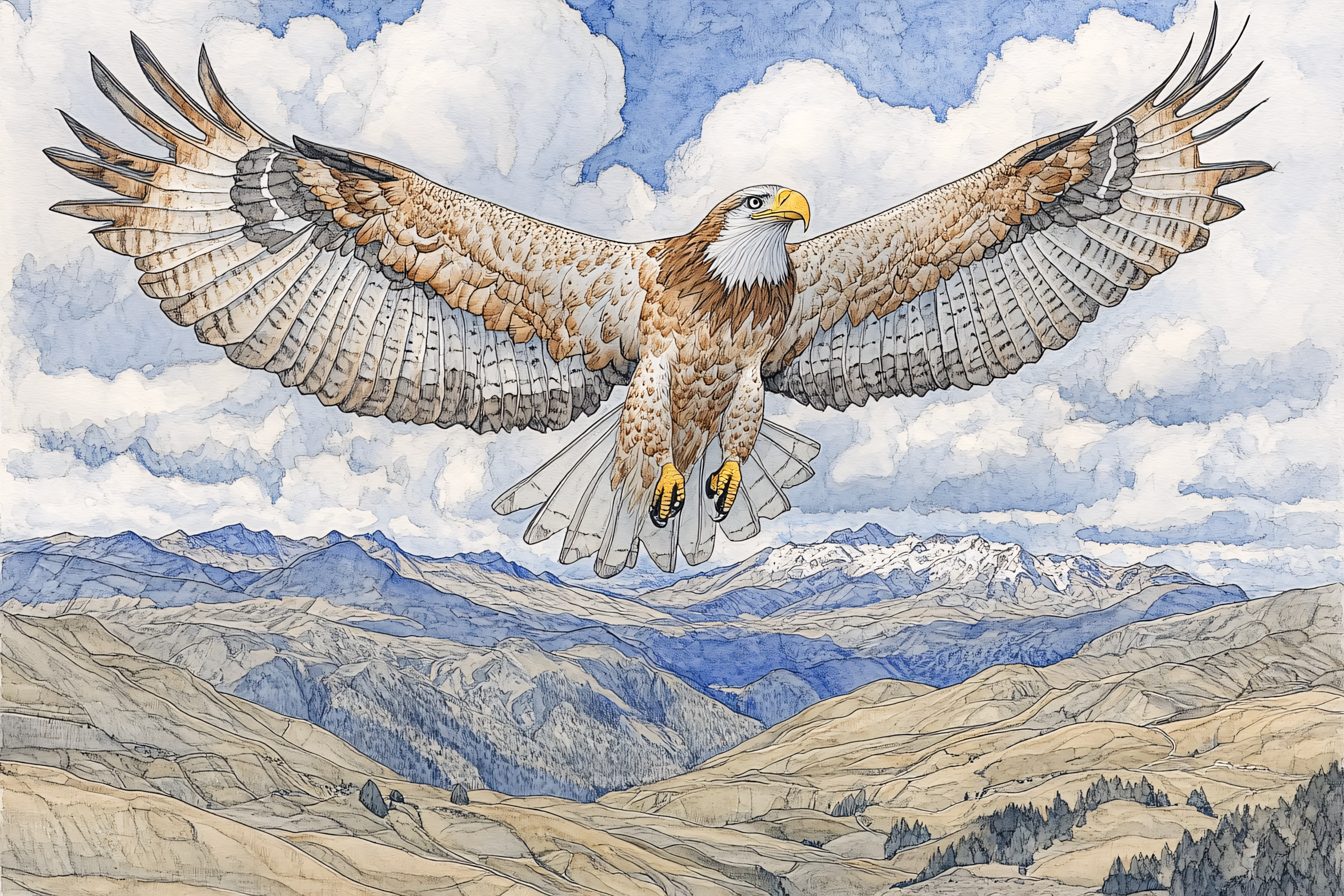 Eagle Soaring Above Mountains