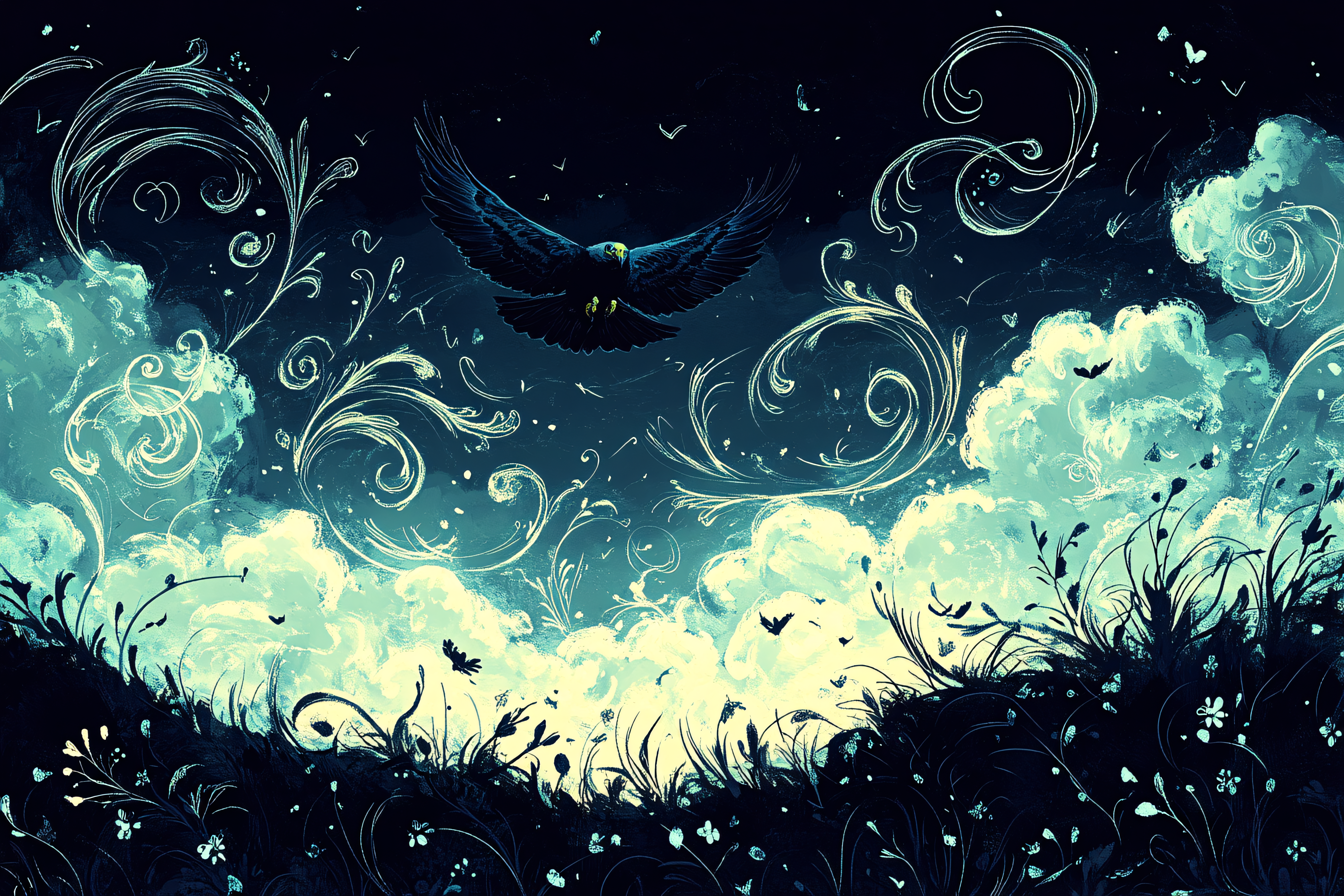 Eagle Soaring Through Night Sky