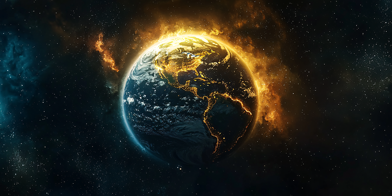 Earth From Space In Fiery Nebula