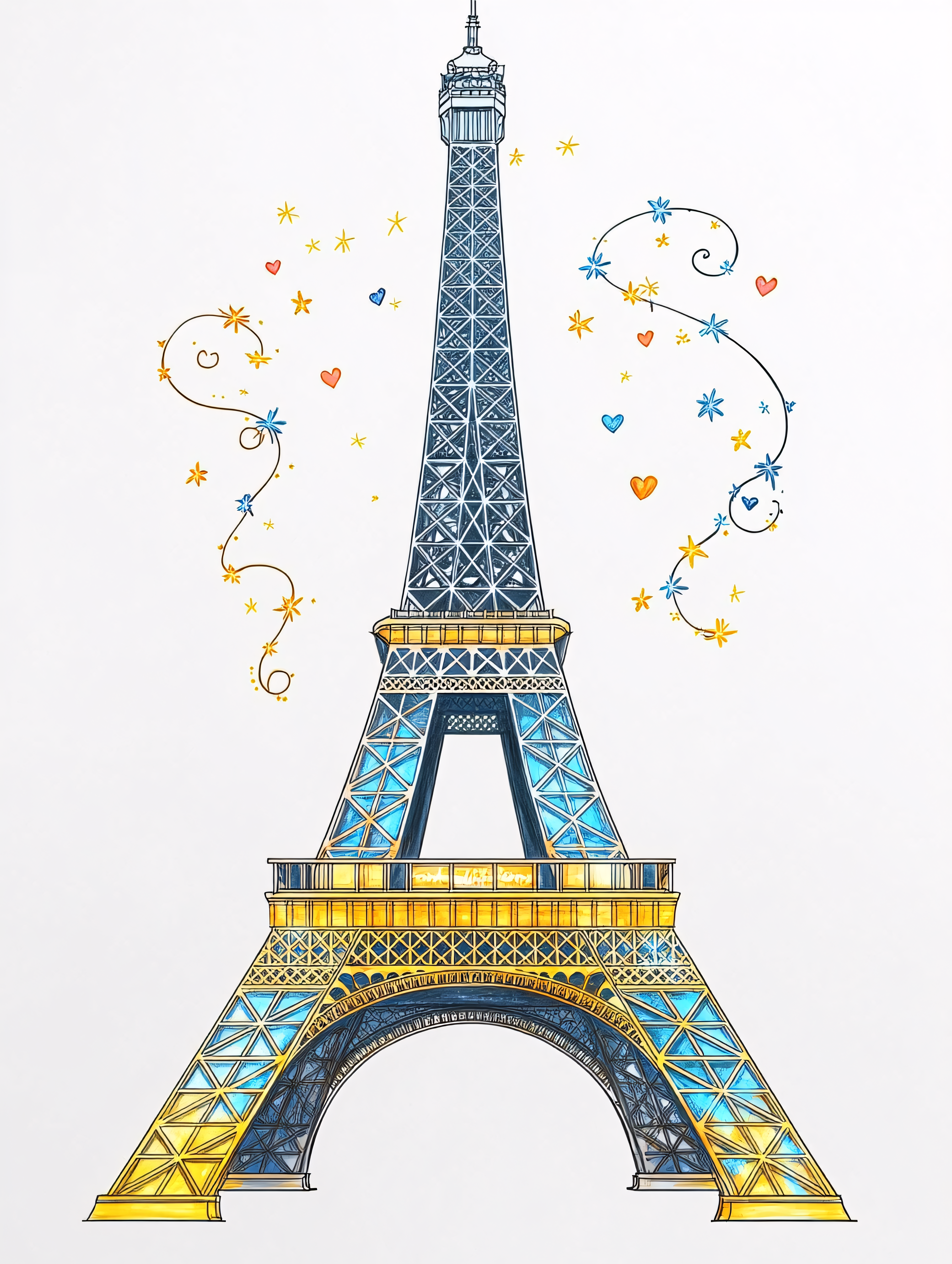 Eiffel Tower Illustration With Decorative Elements