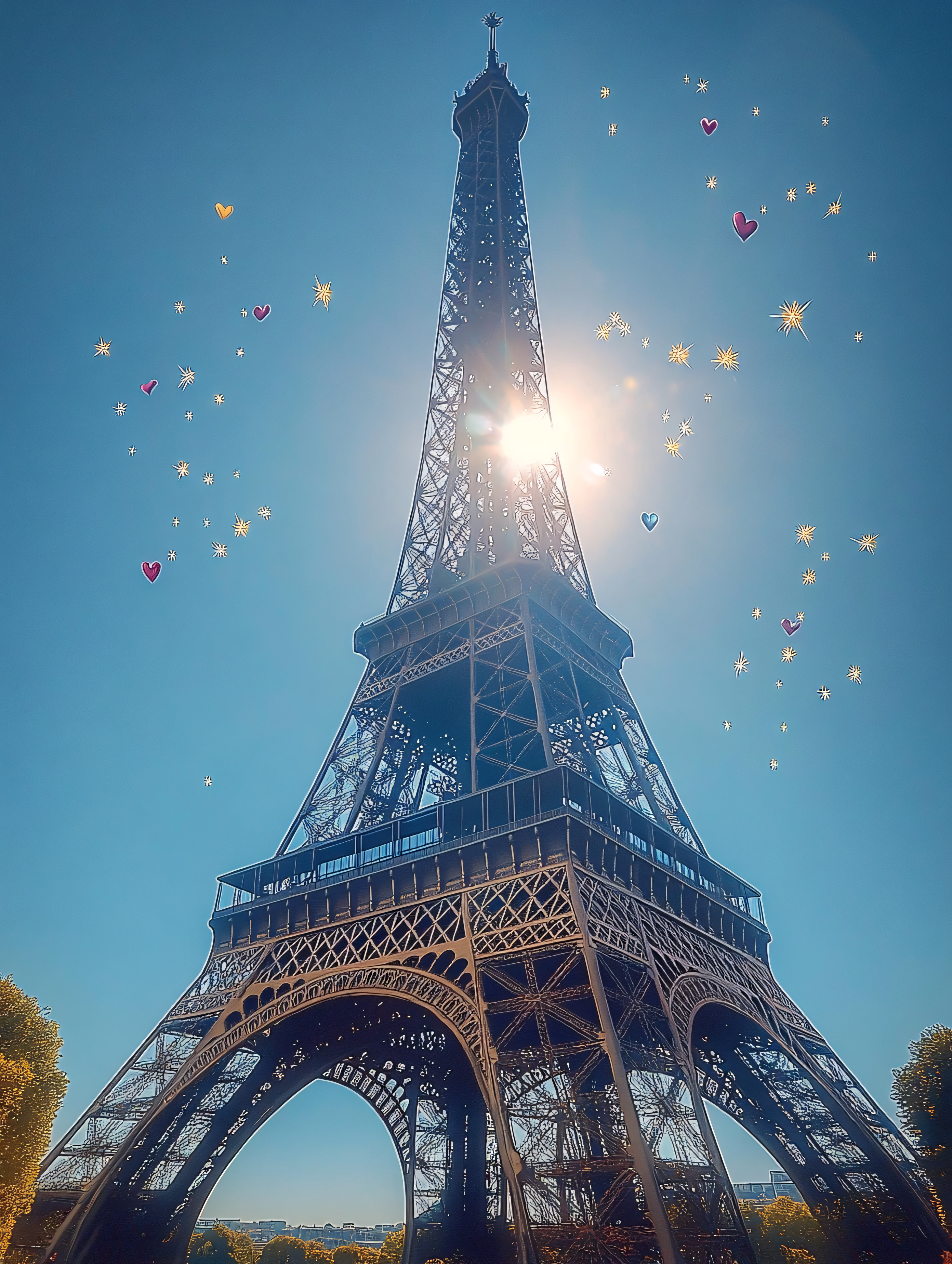 Eiffel Tower With Hearts and Stars