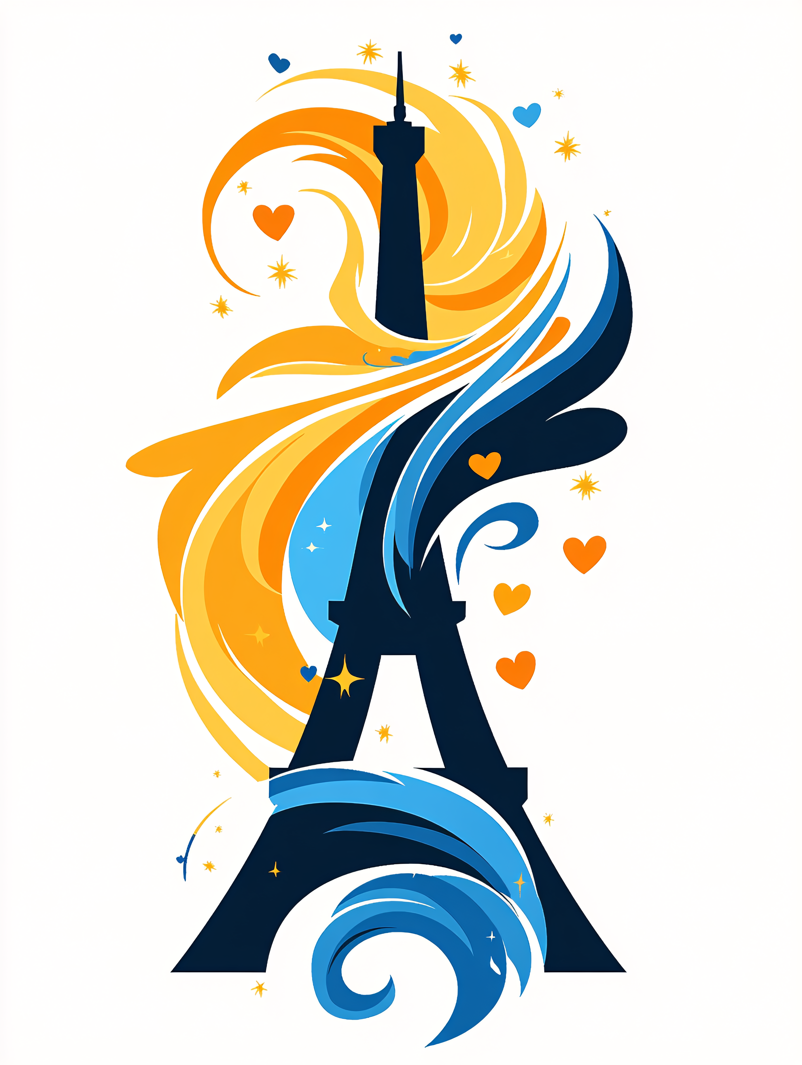 Eiffel Tower With Swirls And Hearts