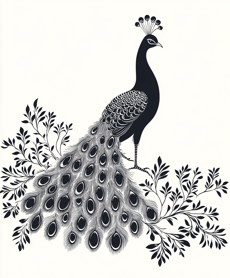 Elegant Black And White Peacock Design