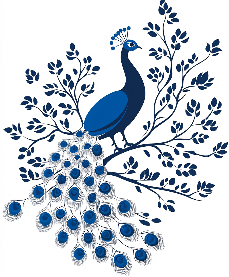Elegant Blue Peacock Illustration