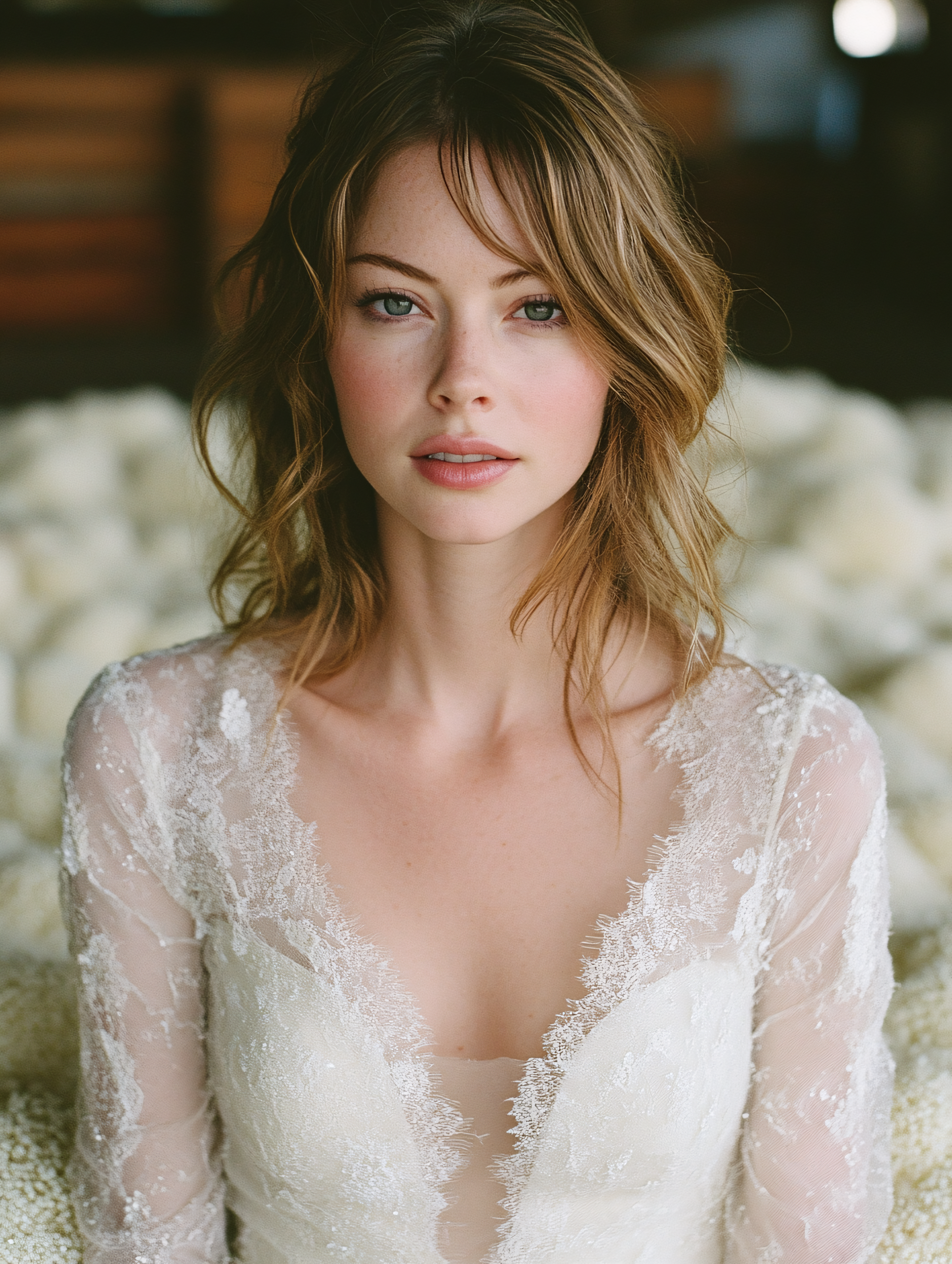 Elegant Bride in Lace Wedding Dress