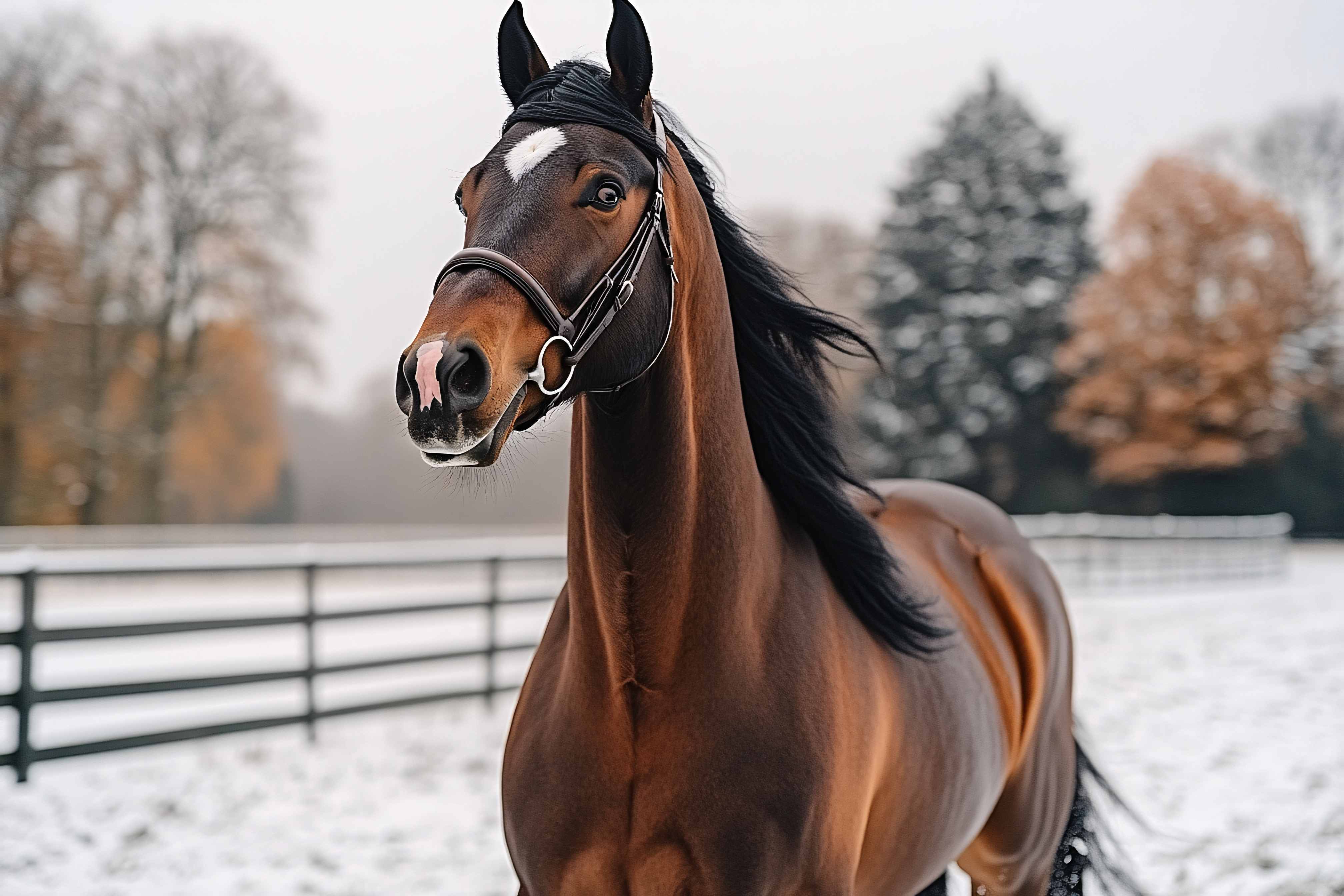 Elegant Brown Horse in Winter