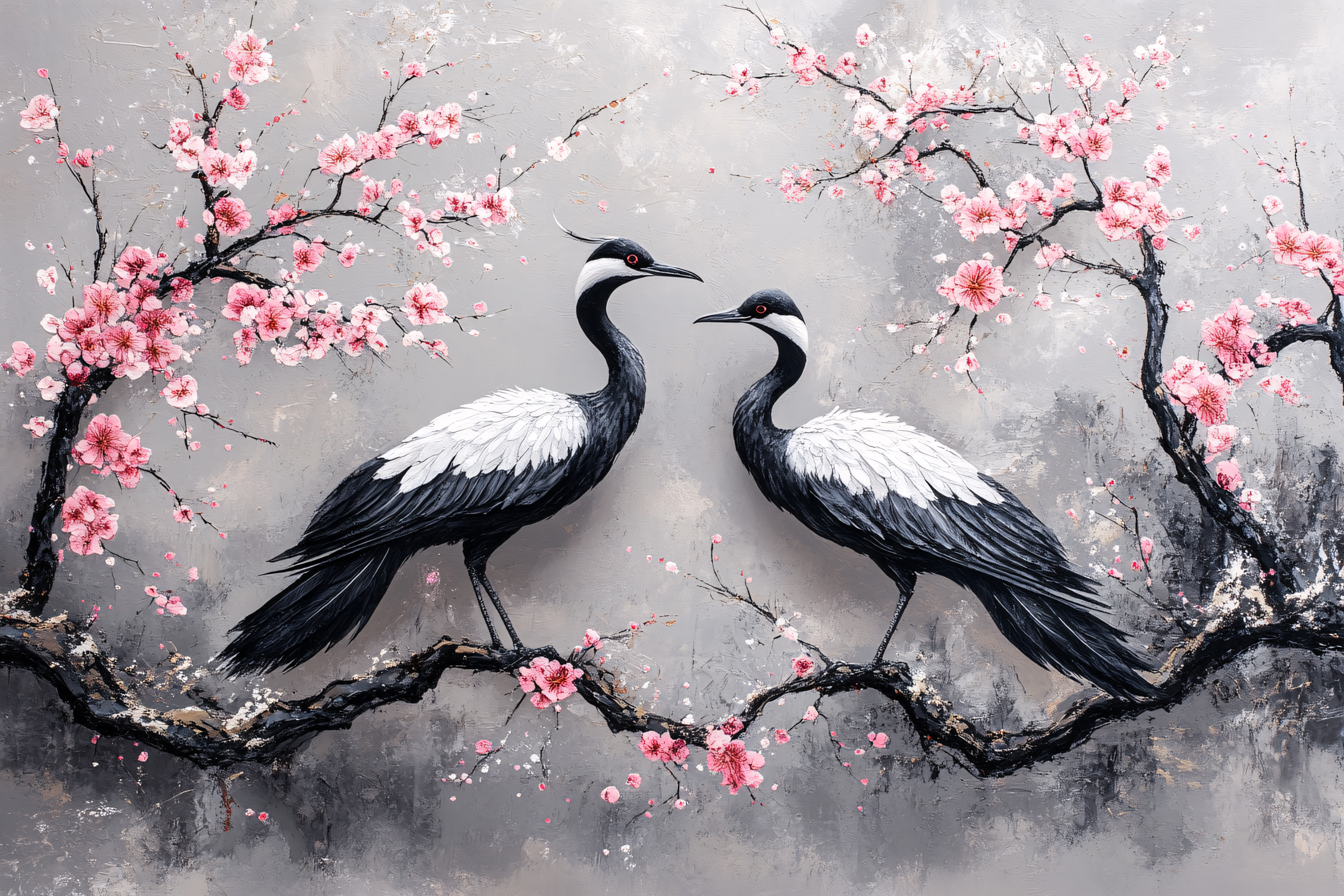 Elegant Cranes with Cherry Blossoms