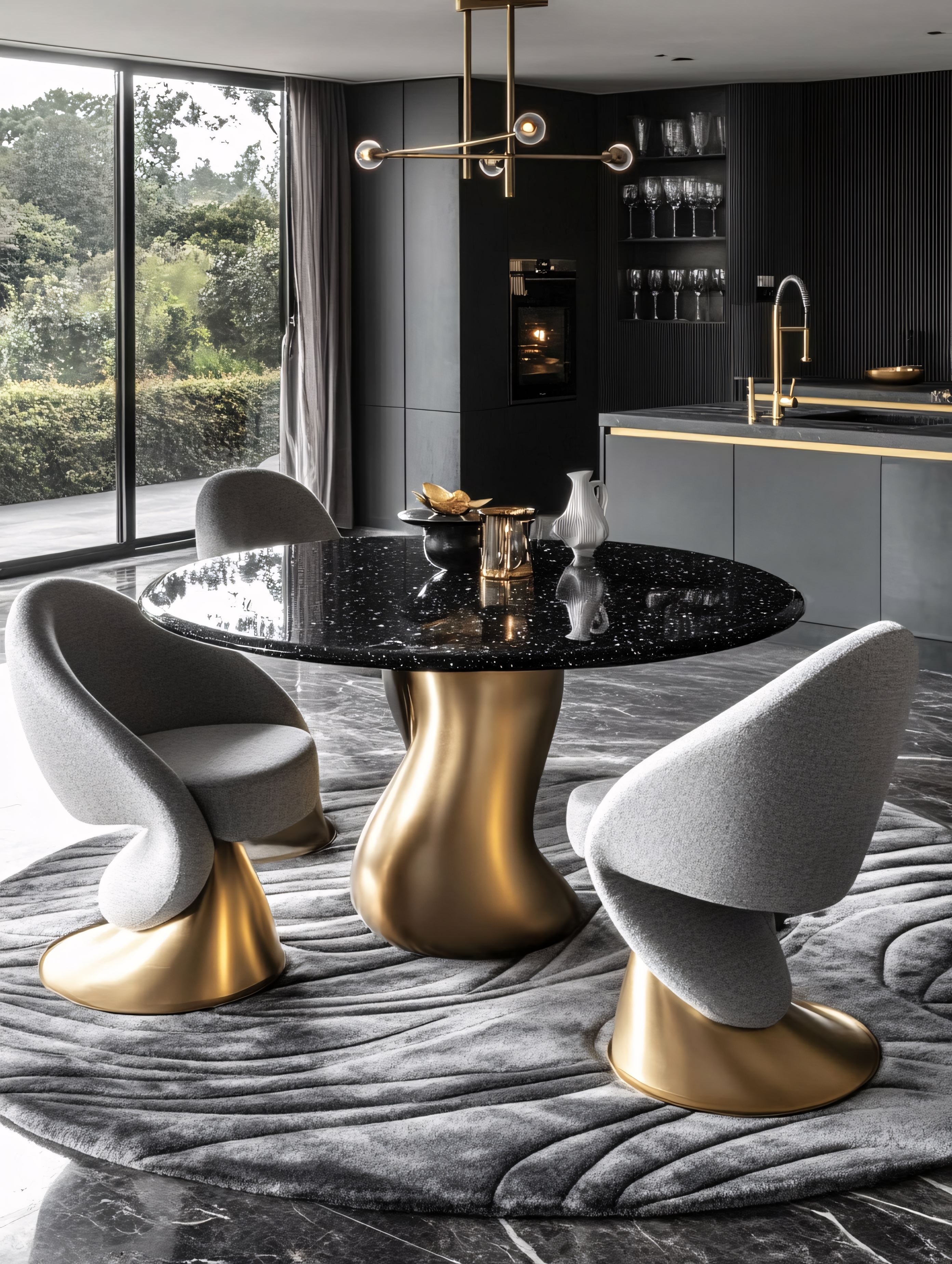 Elegant Dining Room With Black And Gold Accents