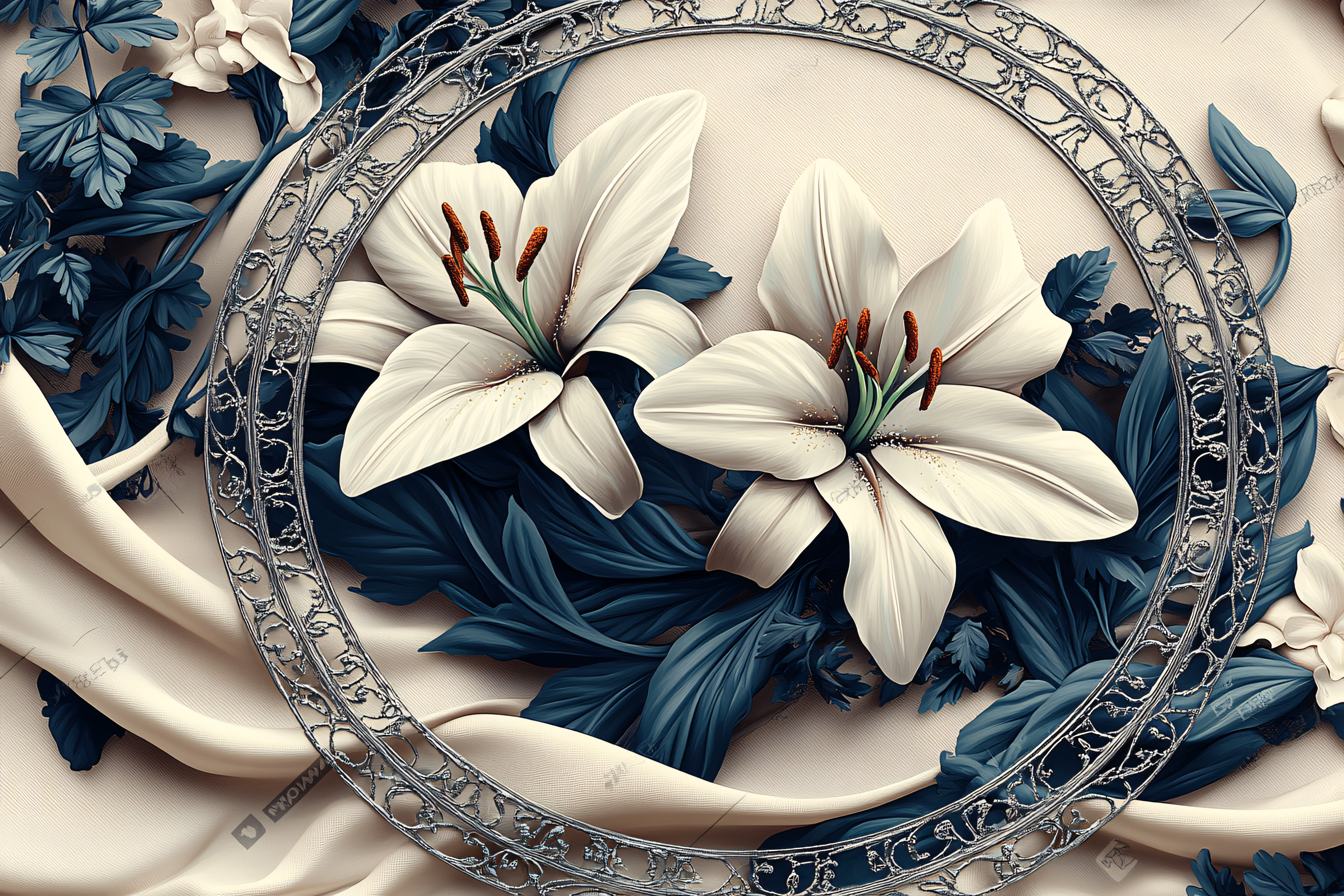 Elegant Lilies in Ornate Frame