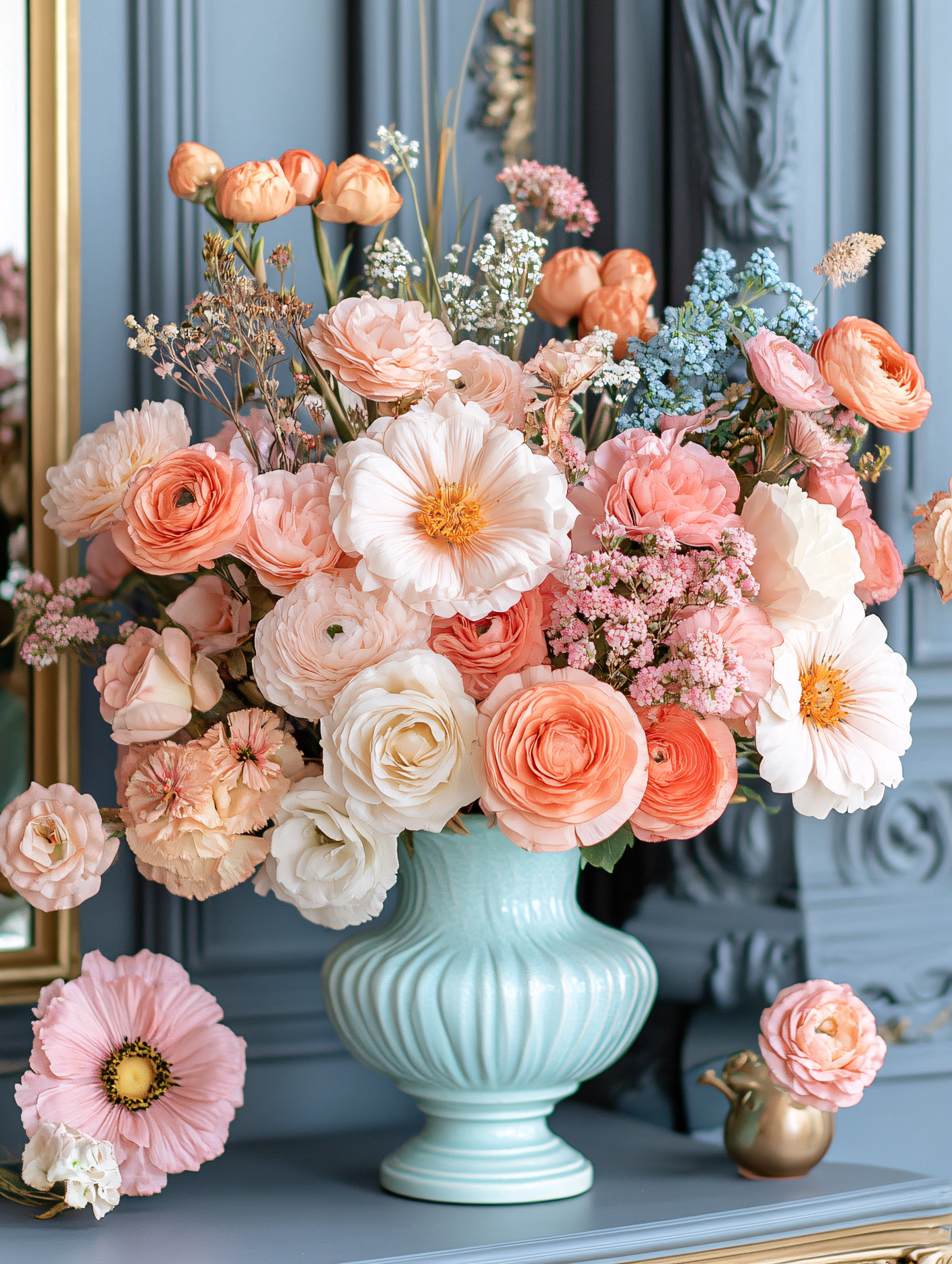 Elegant Peach and White Ranunculus Bouquet