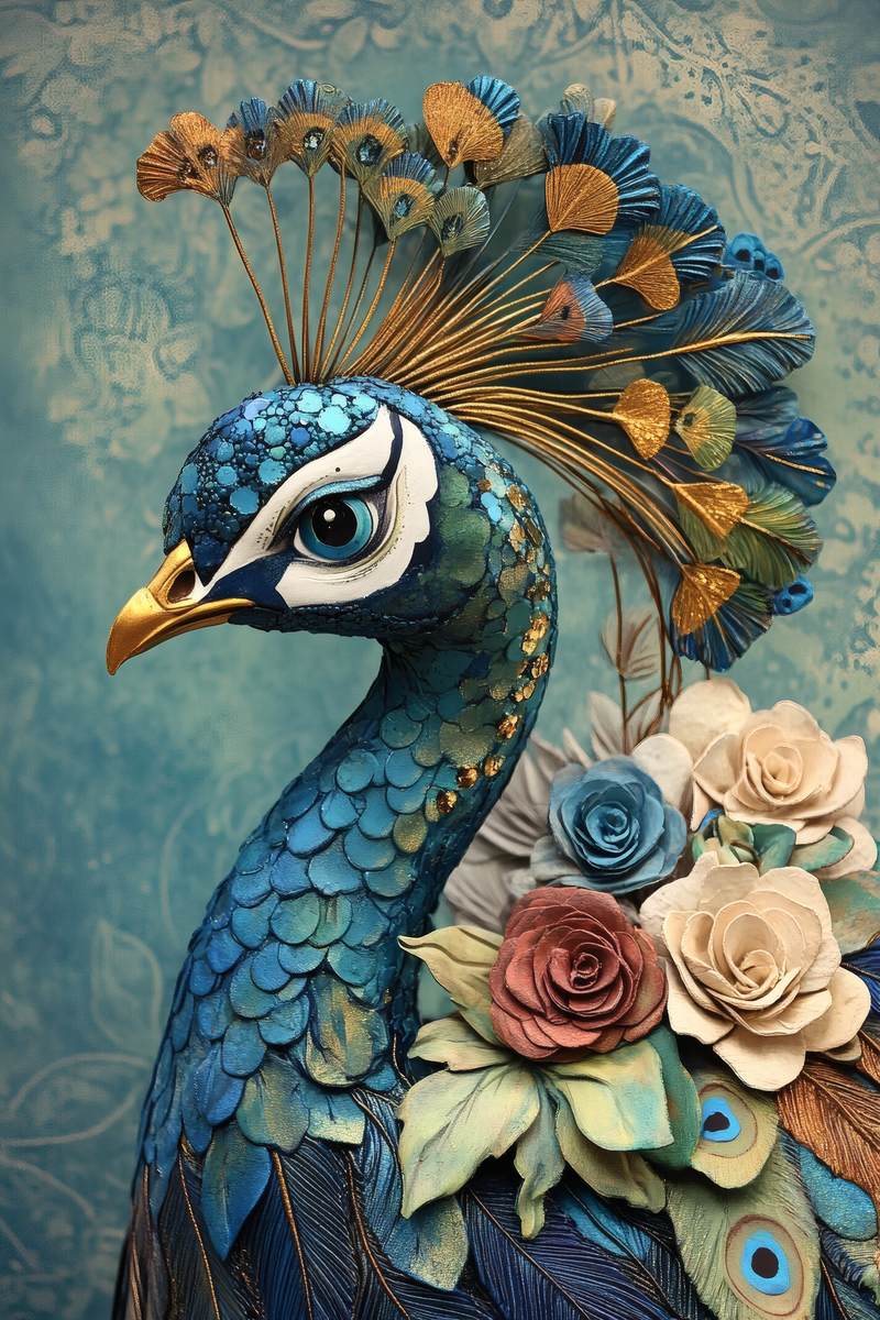 Elegant Peacock Sculpture With Floral Accents