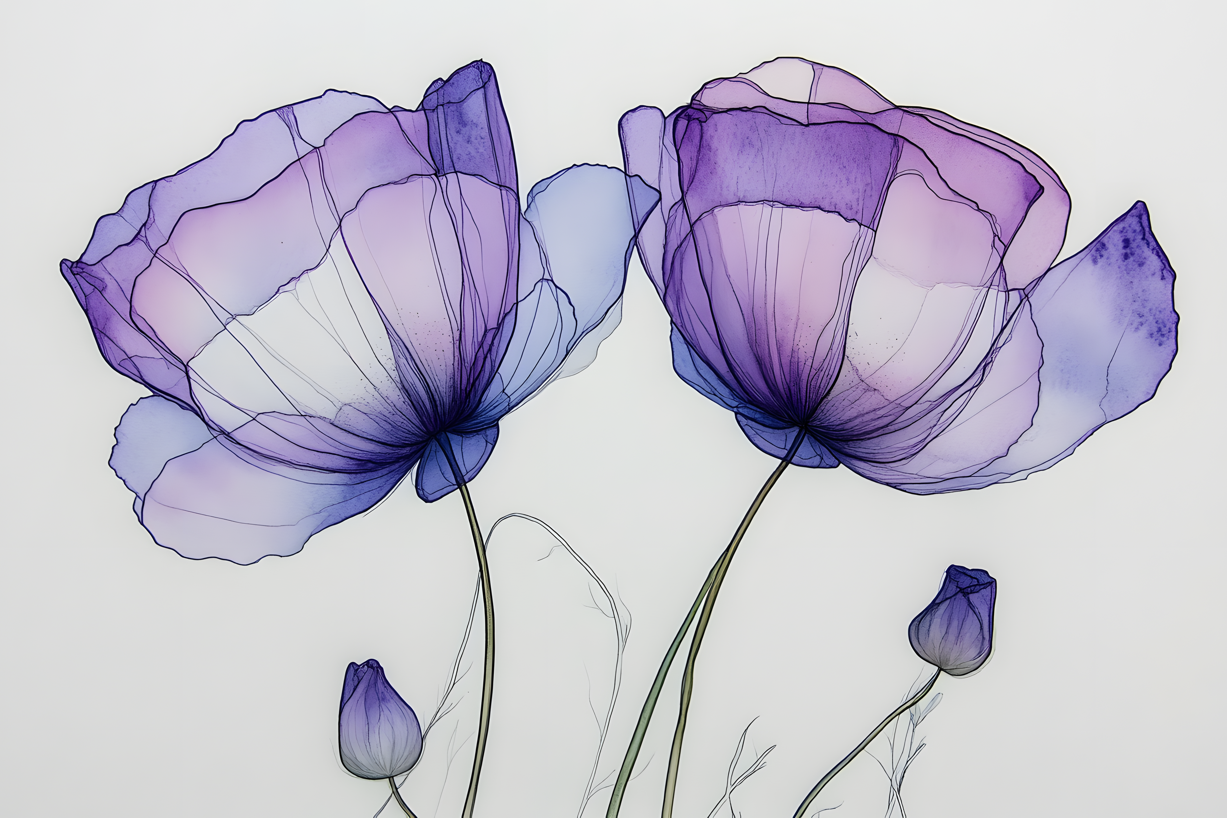 Elegant Purple Poppies Watercolor