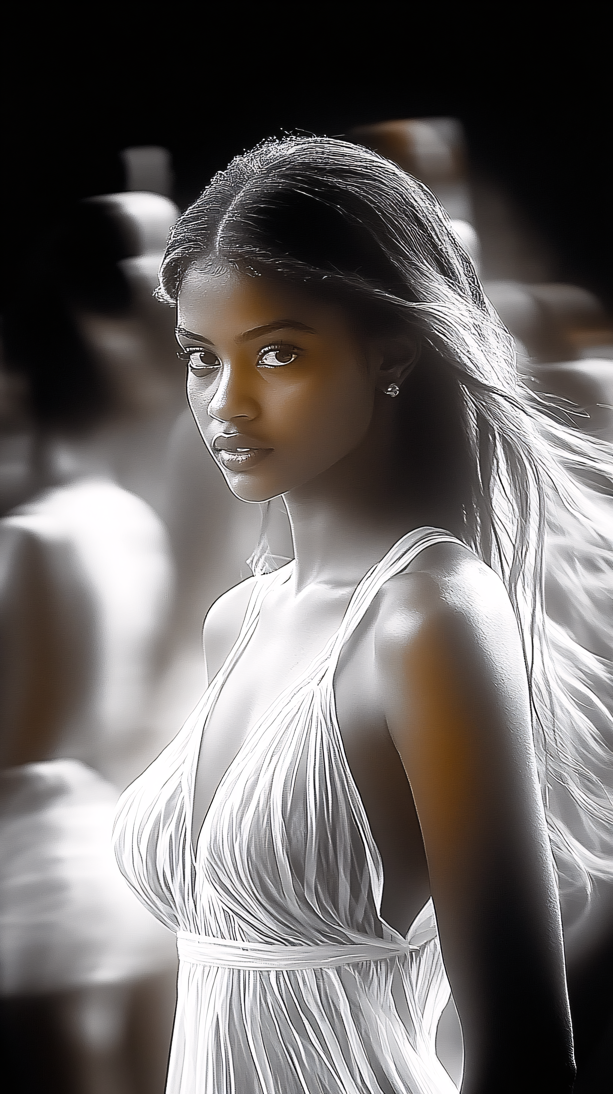 Elegant Woman In Flowing White Dress