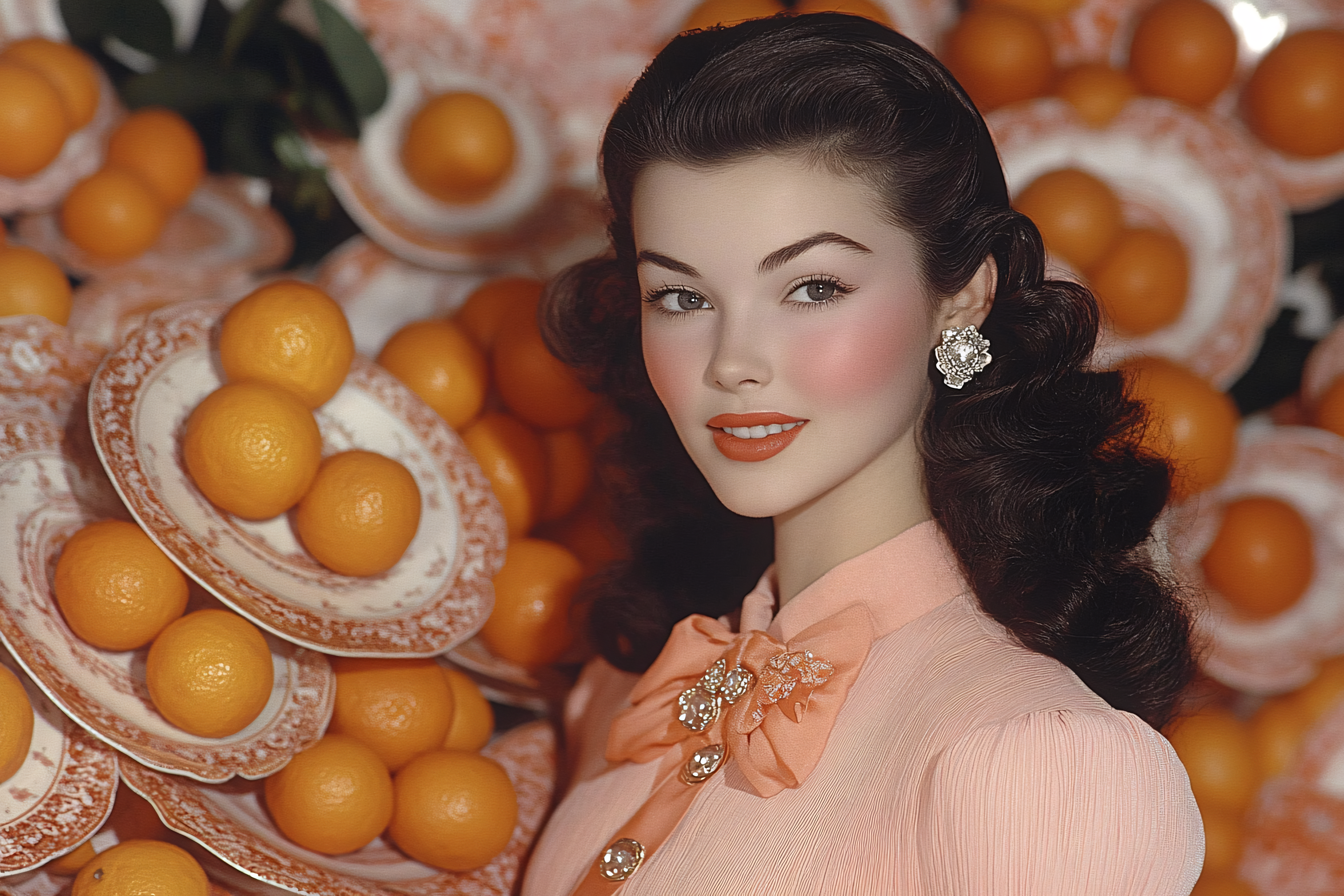 Elegant Woman Posing with Oranges