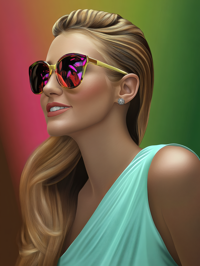 Elegant Woman with Reflective Sunglasses