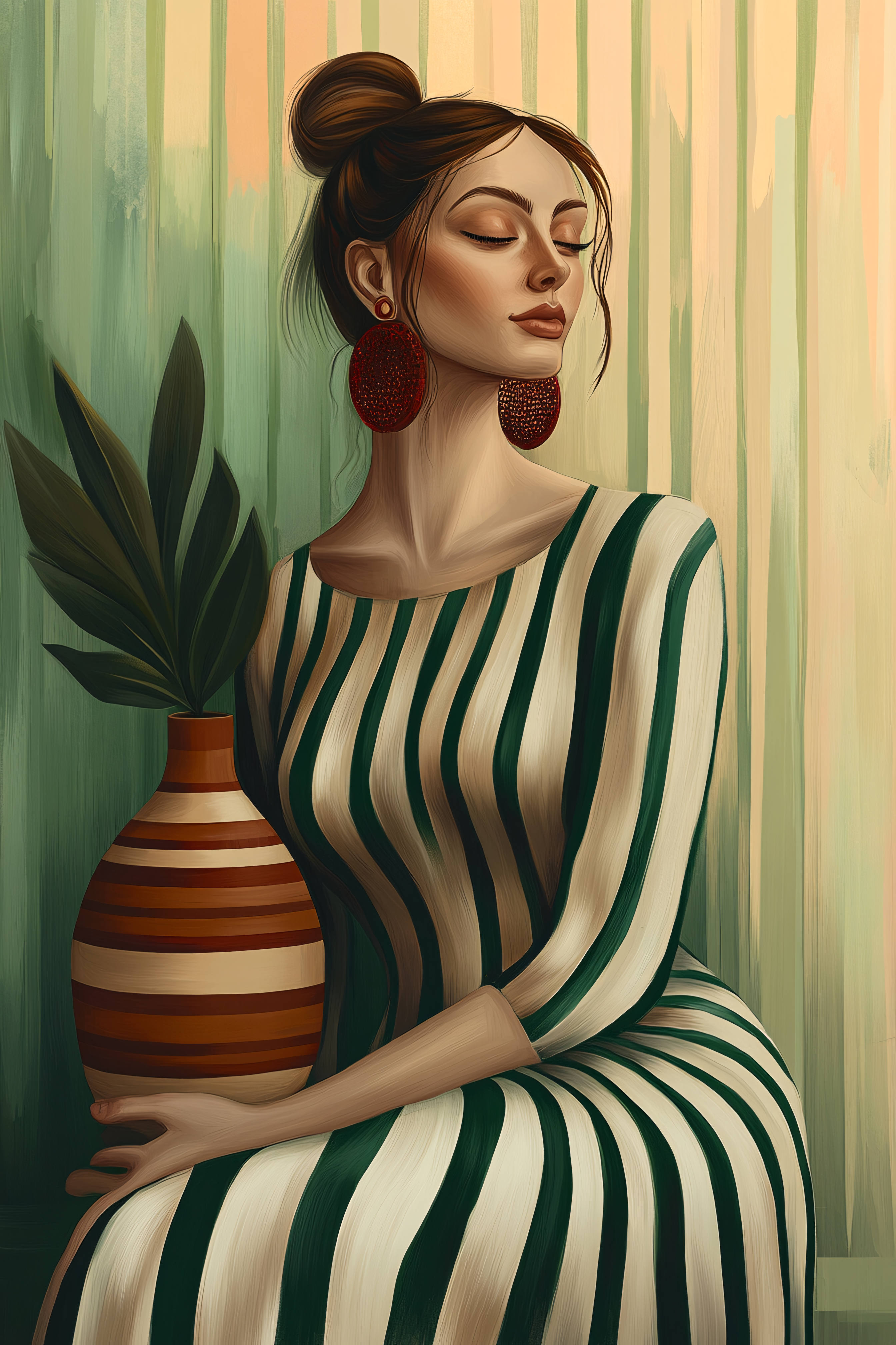 Elegant Woman With Striped Dress