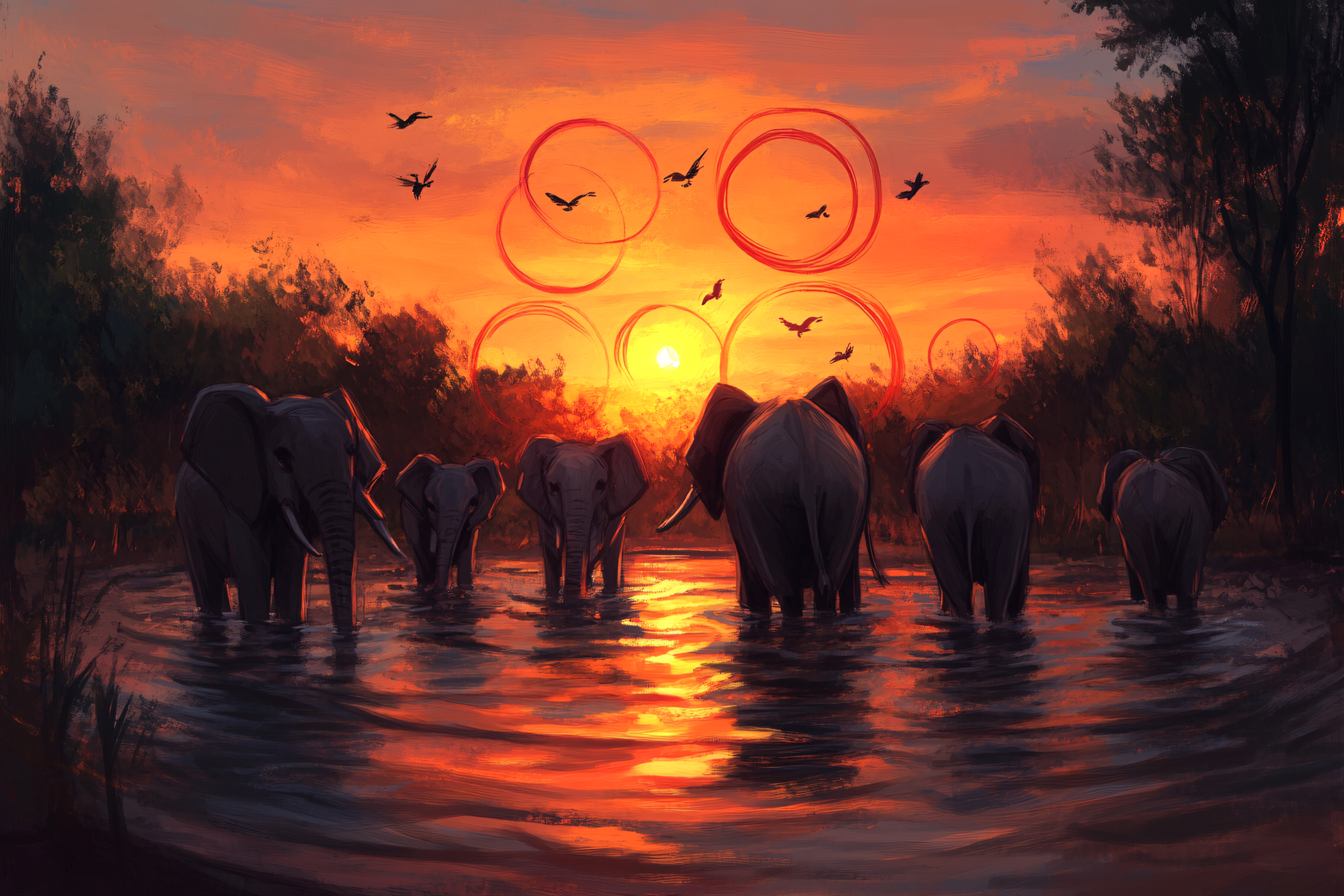 Elephants at Sunset River