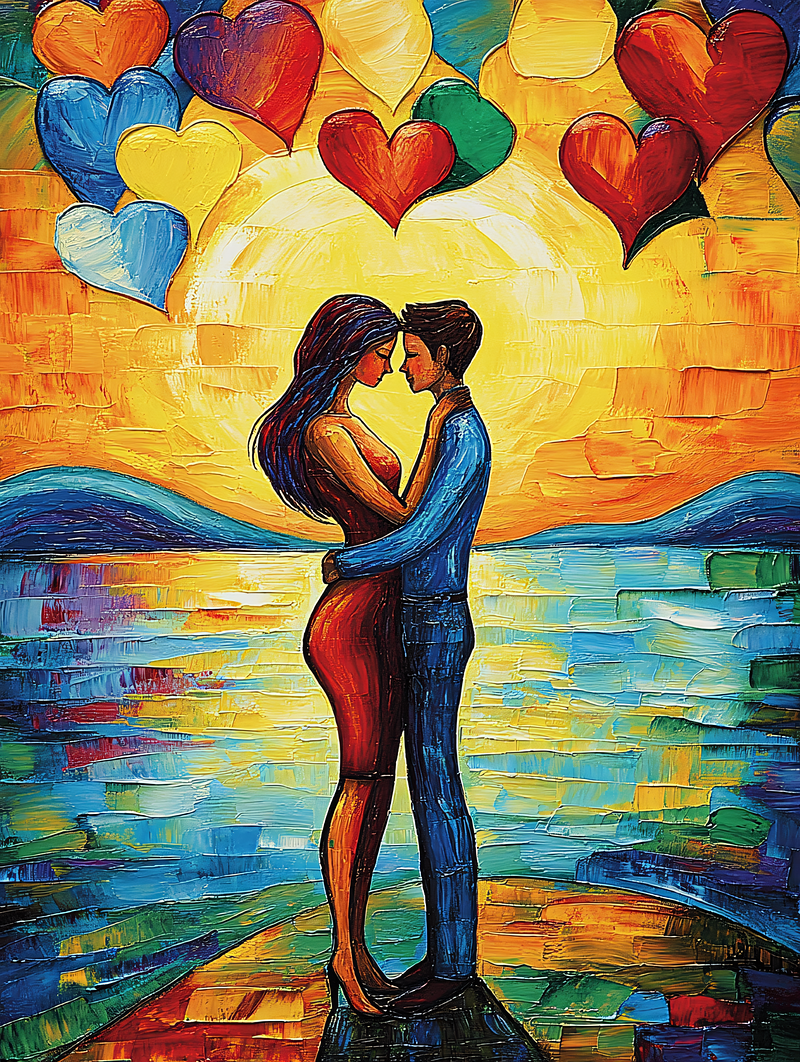 Embracing Lovers At Sunset