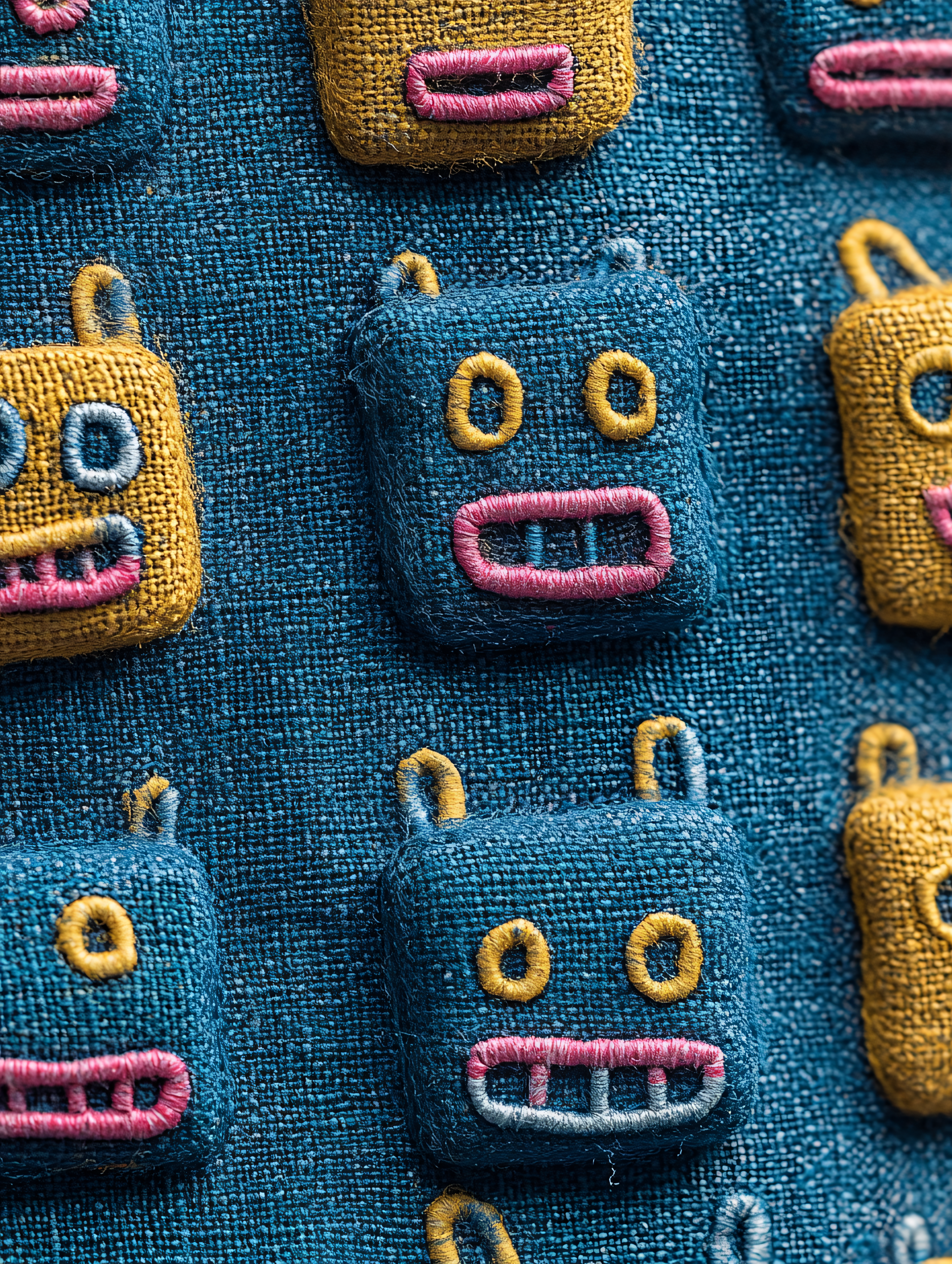 Embroidered Cartoon Faces on Fabric