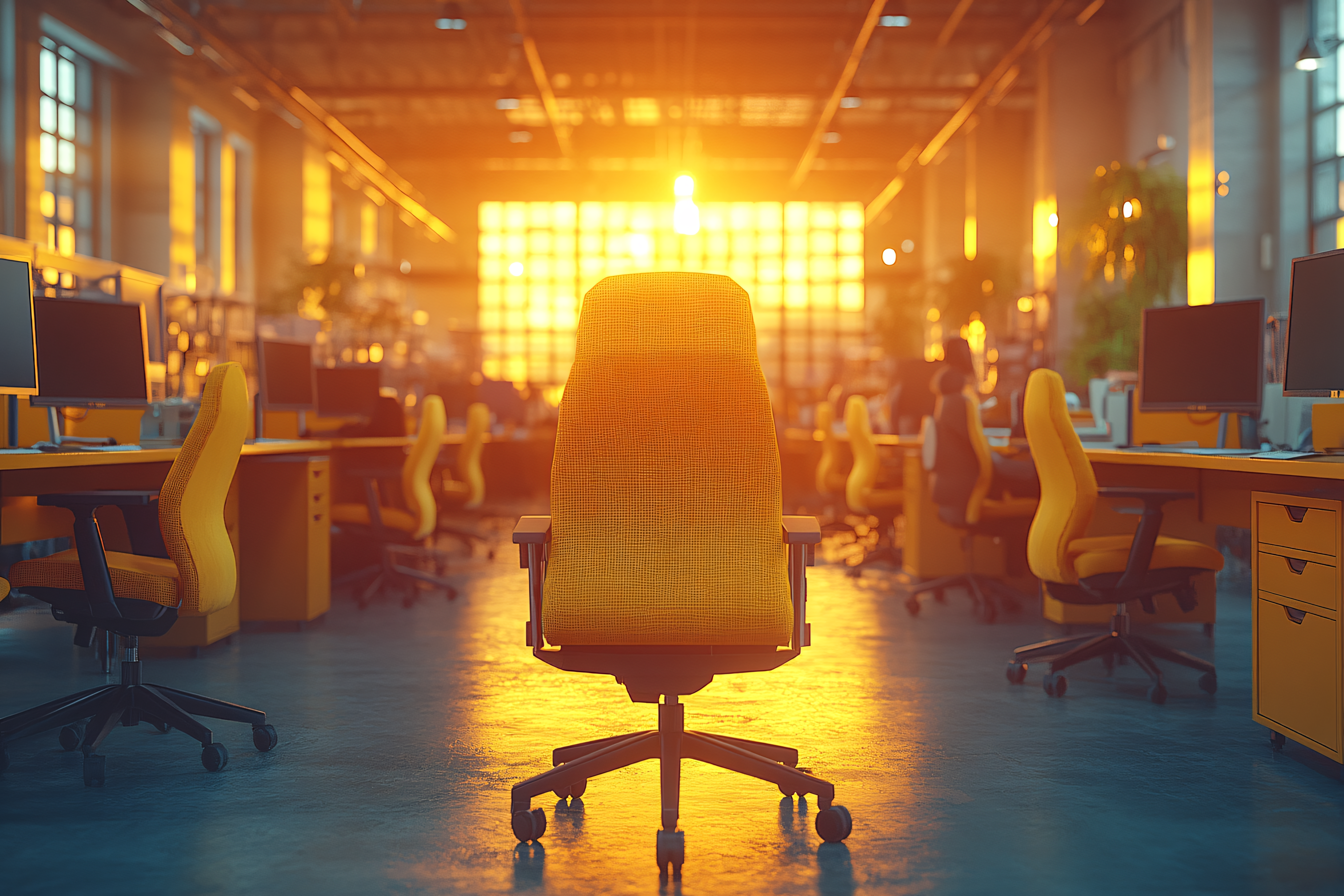 Empty Office Chair At Sunset