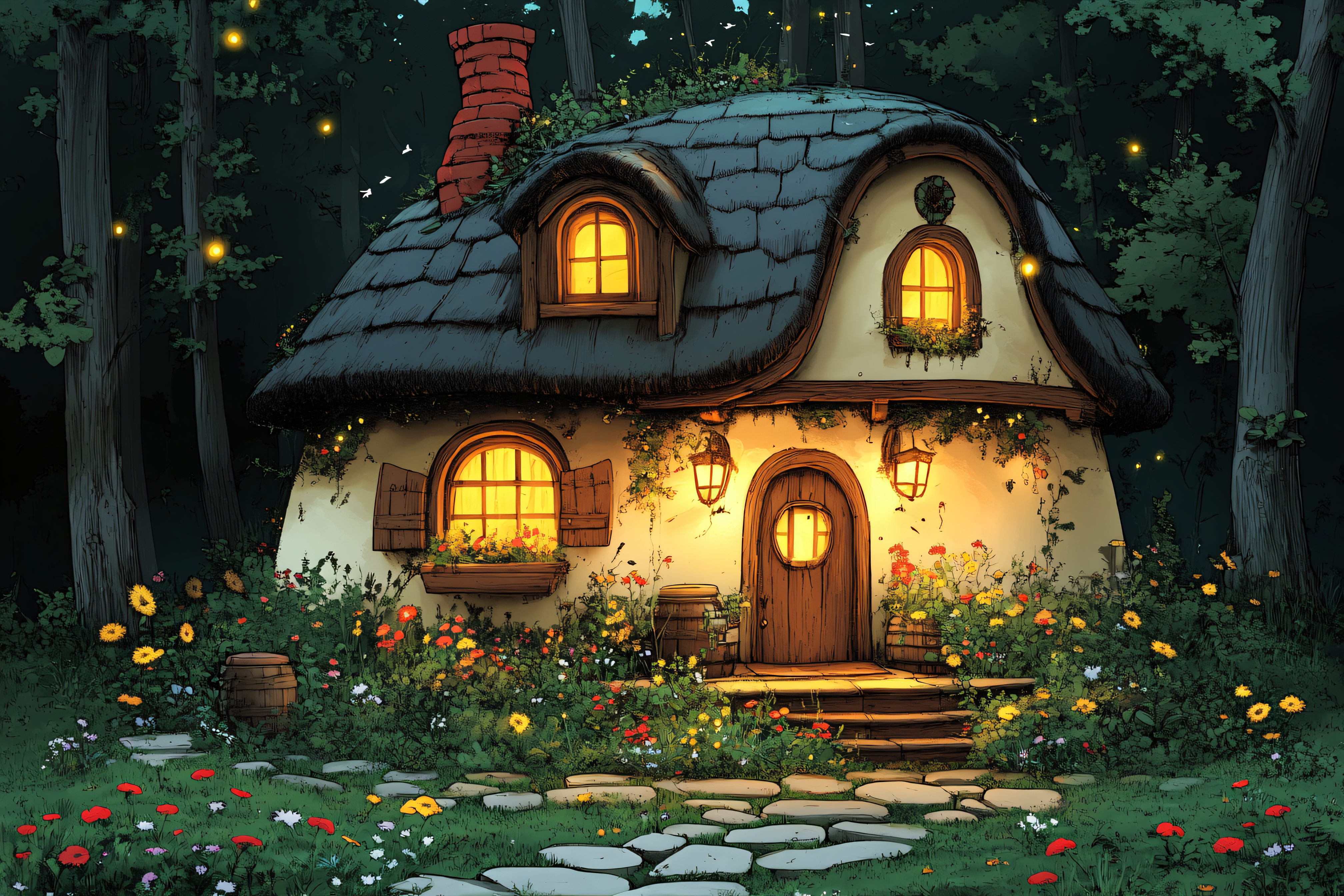 Enchanted Cottage in a Forest Clearing
