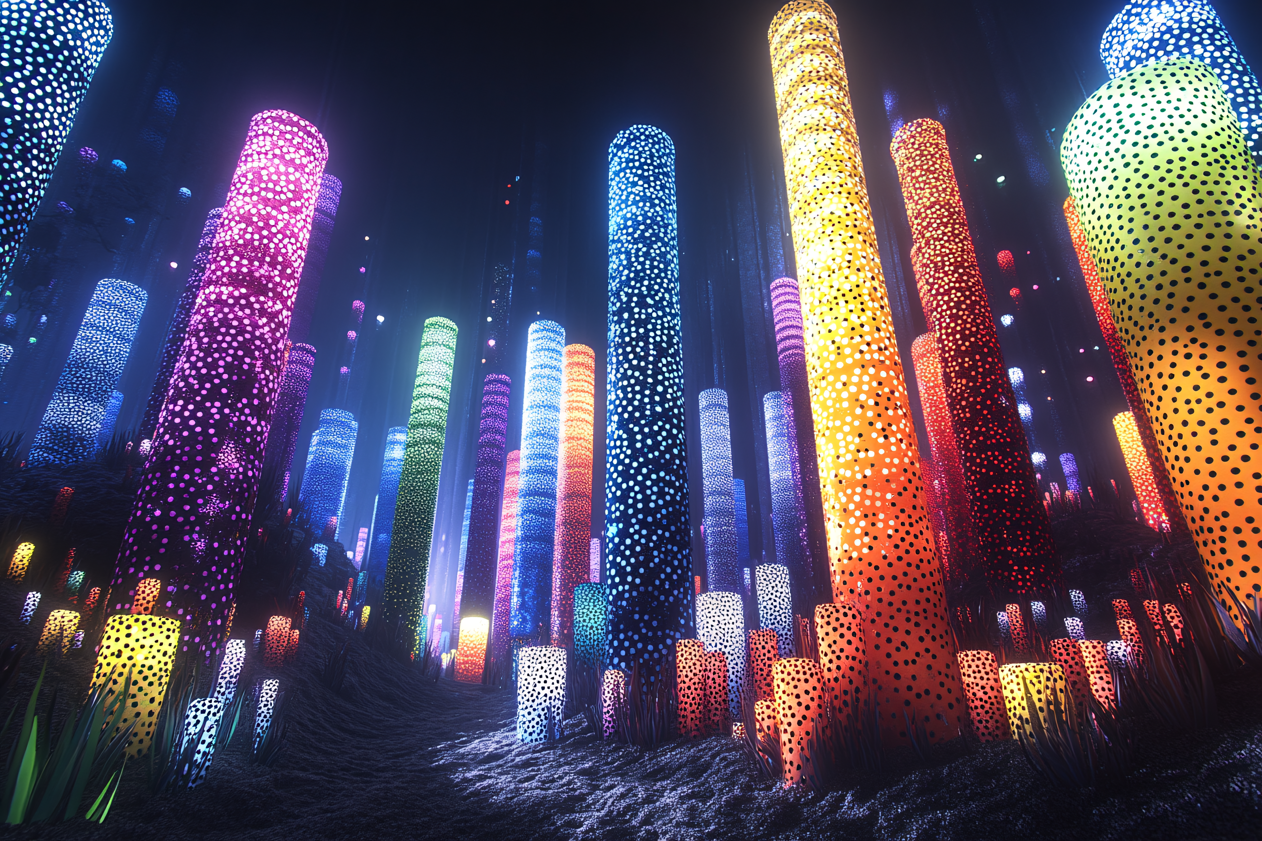 Enchanted Forest of Glowing Pillars