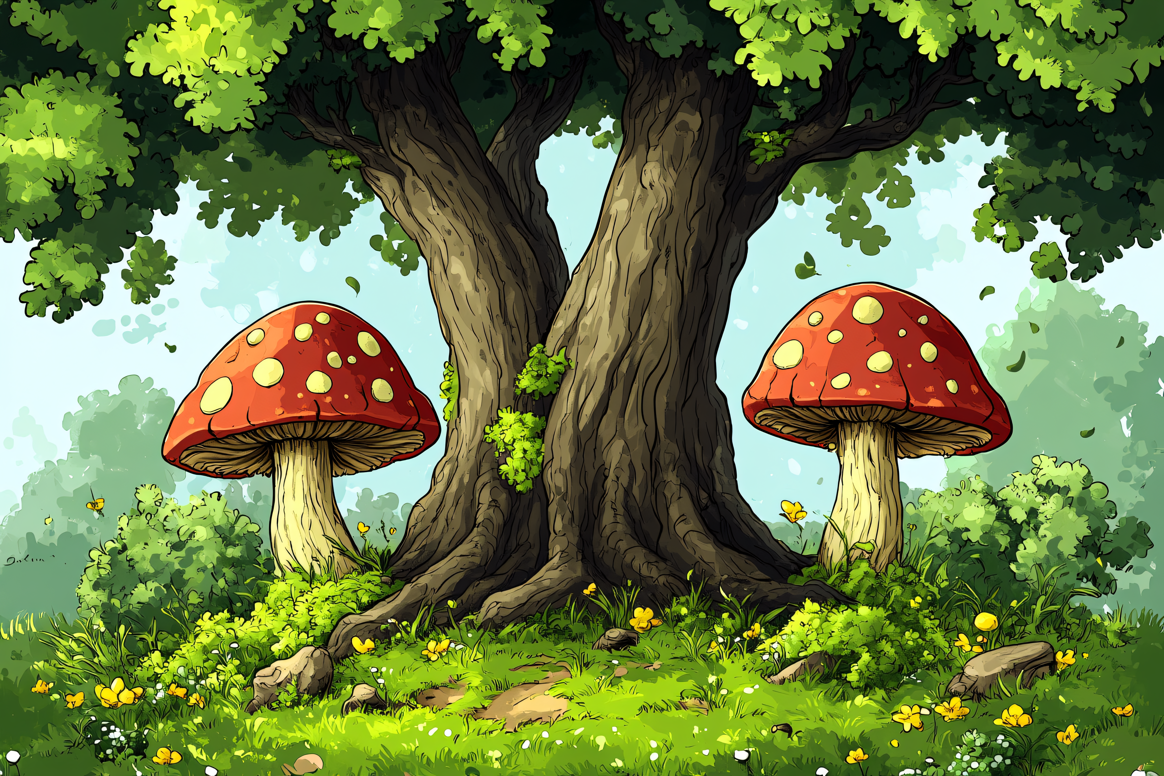 Enchanted Forest With Giant Mushrooms