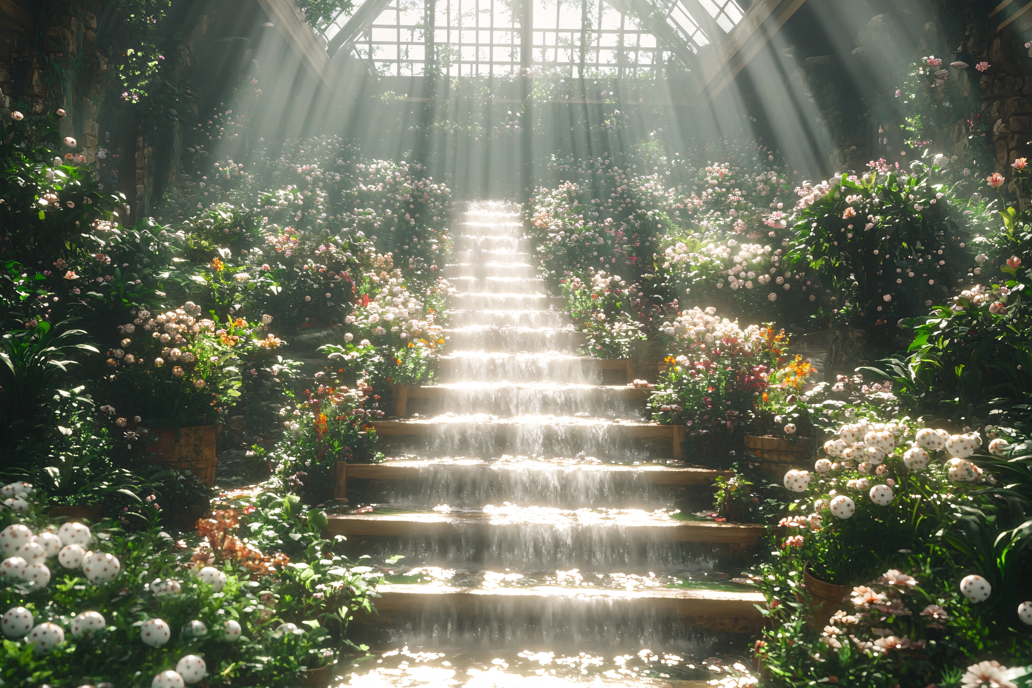 Enchanted Garden Steps with Sunbeams