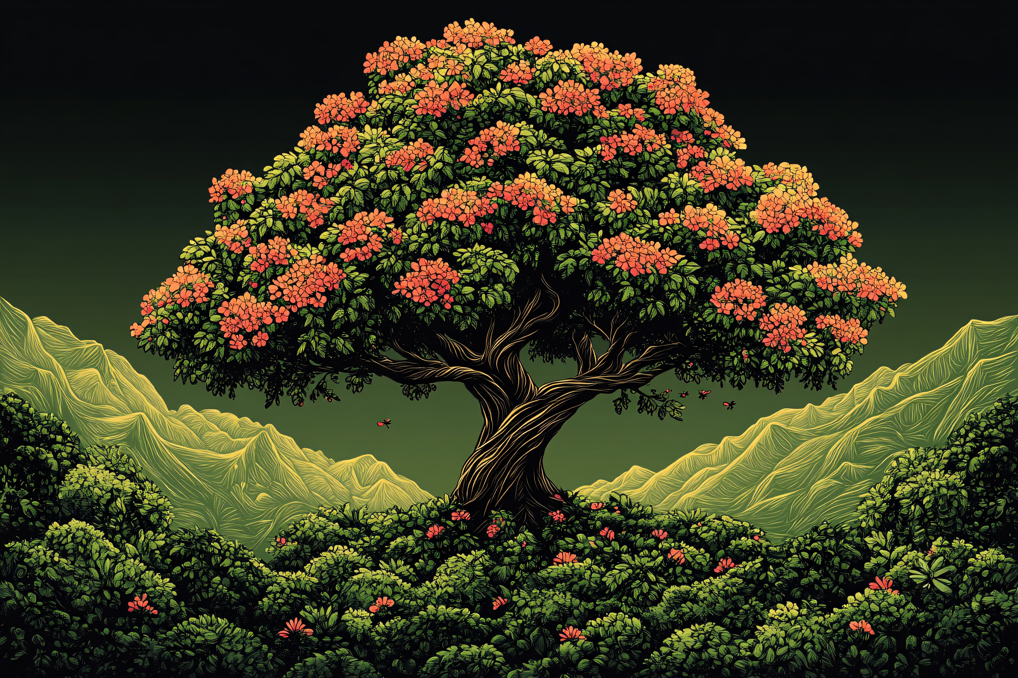 Enchanted Tree with Vibrant Orange Blossoms
