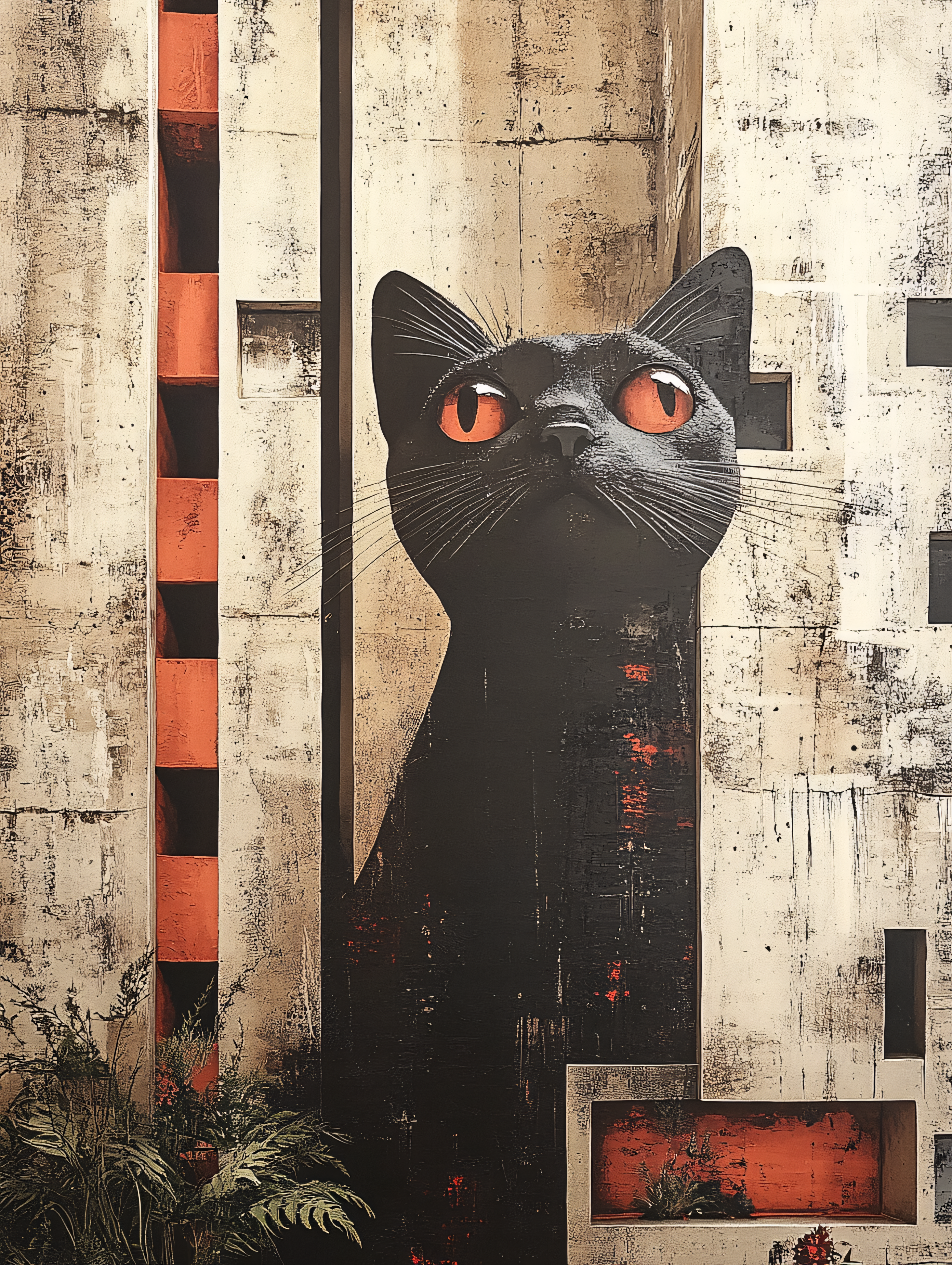 Enigmatic Feline Amidst Architectural Elements