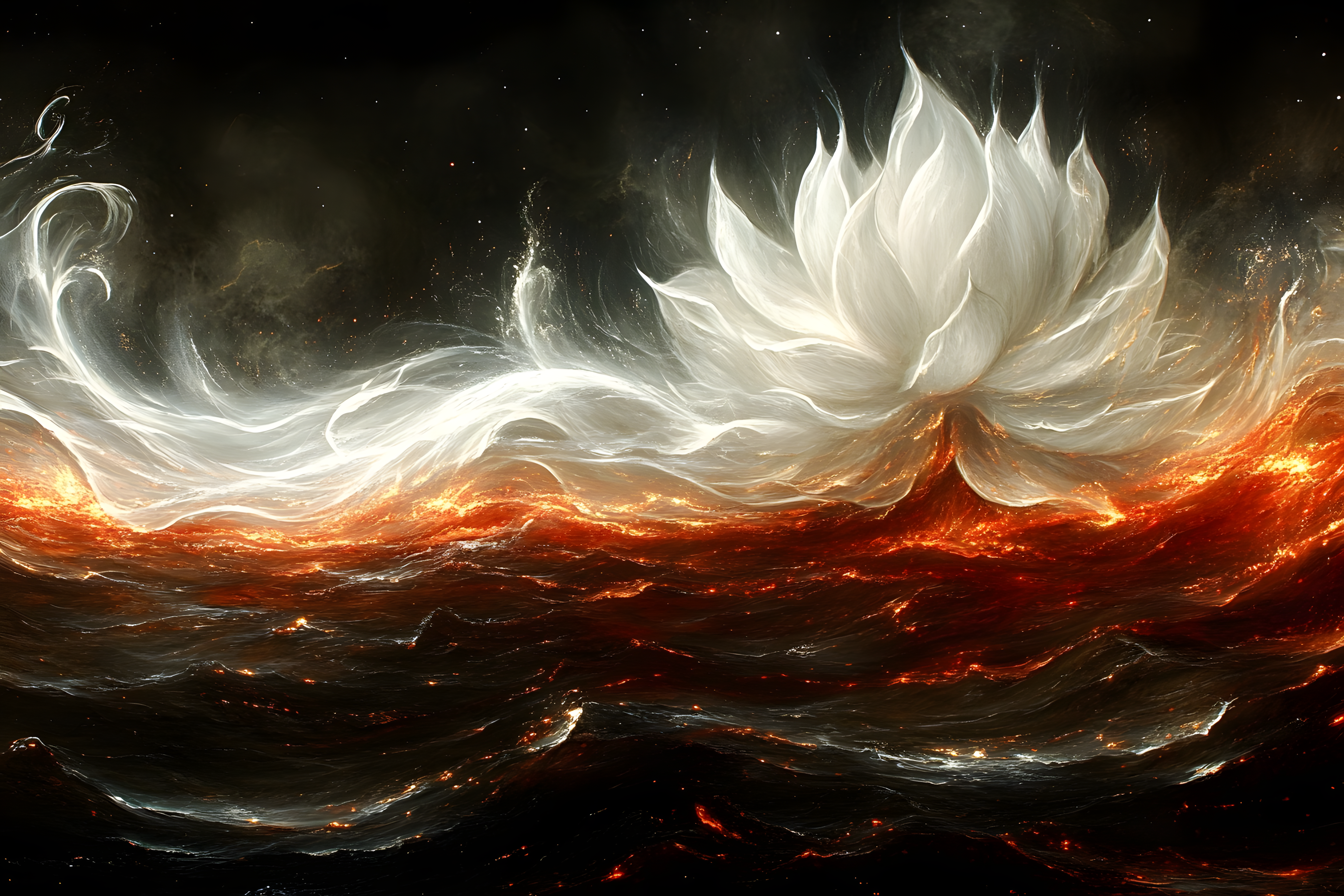 Ethereal Bloom Over Fiery Depths