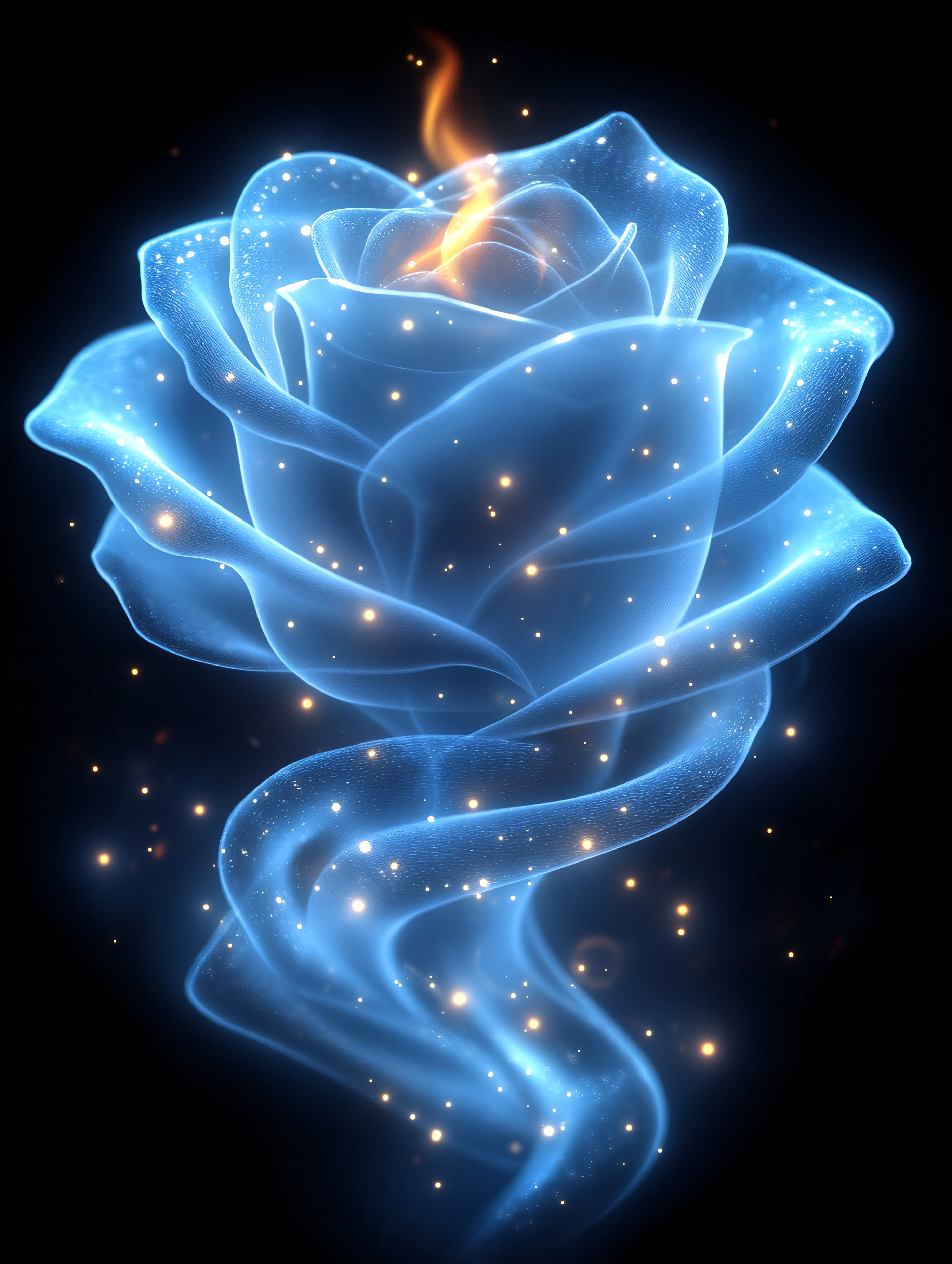 Ethereal Blue Rose with Fire