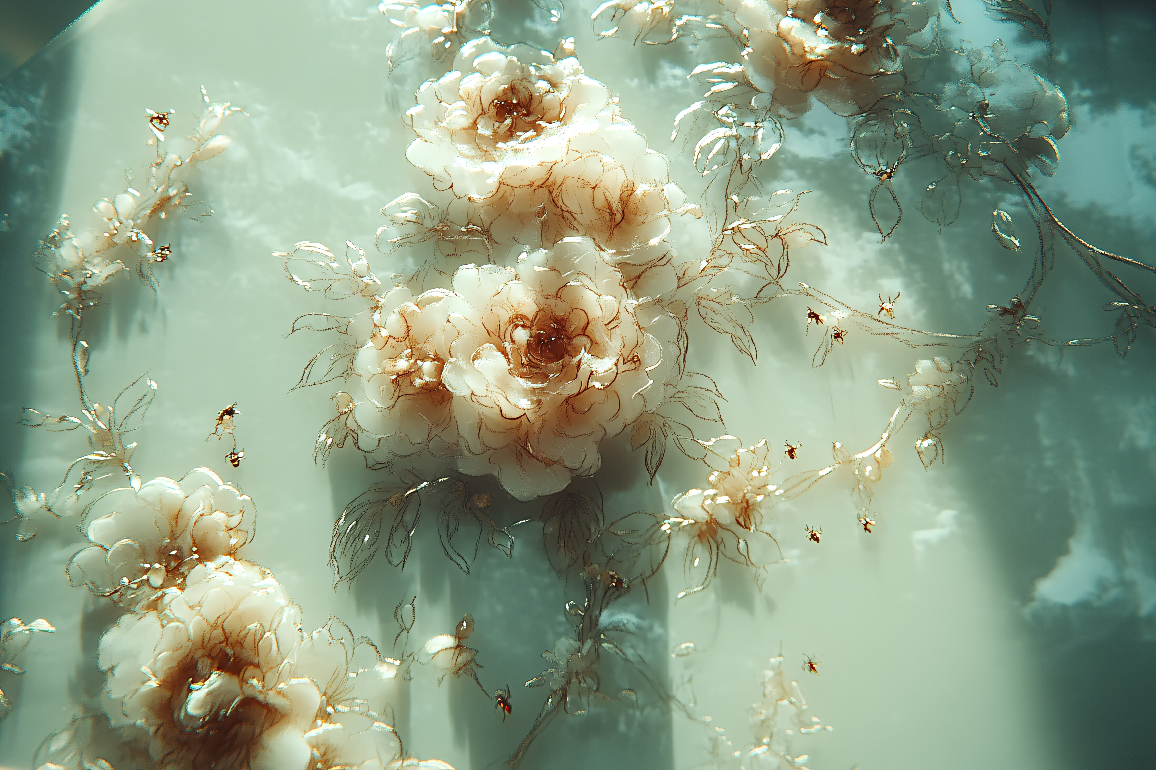 Ethereal Cream Flowers and Insects