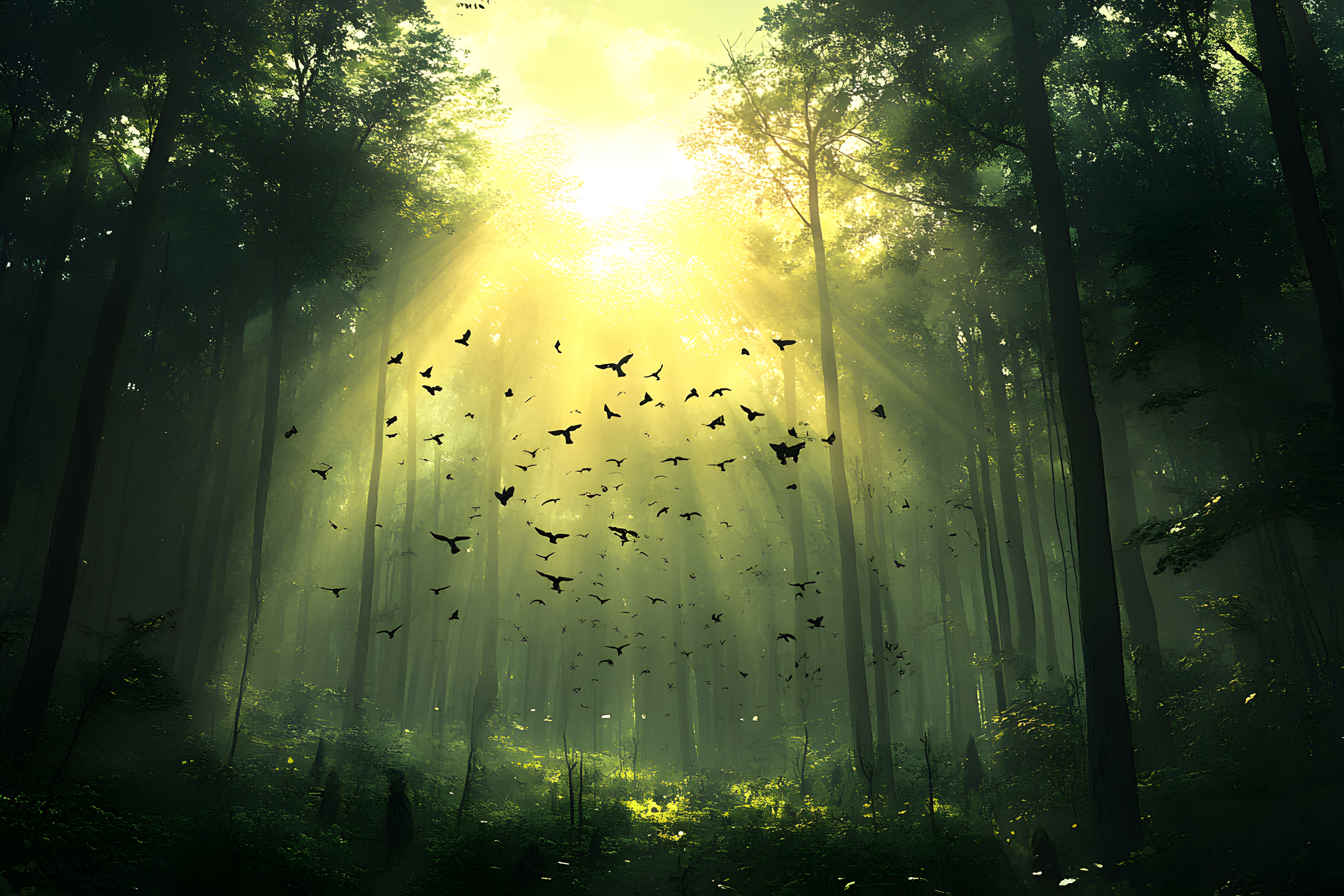 Ethereal Forest with Birds