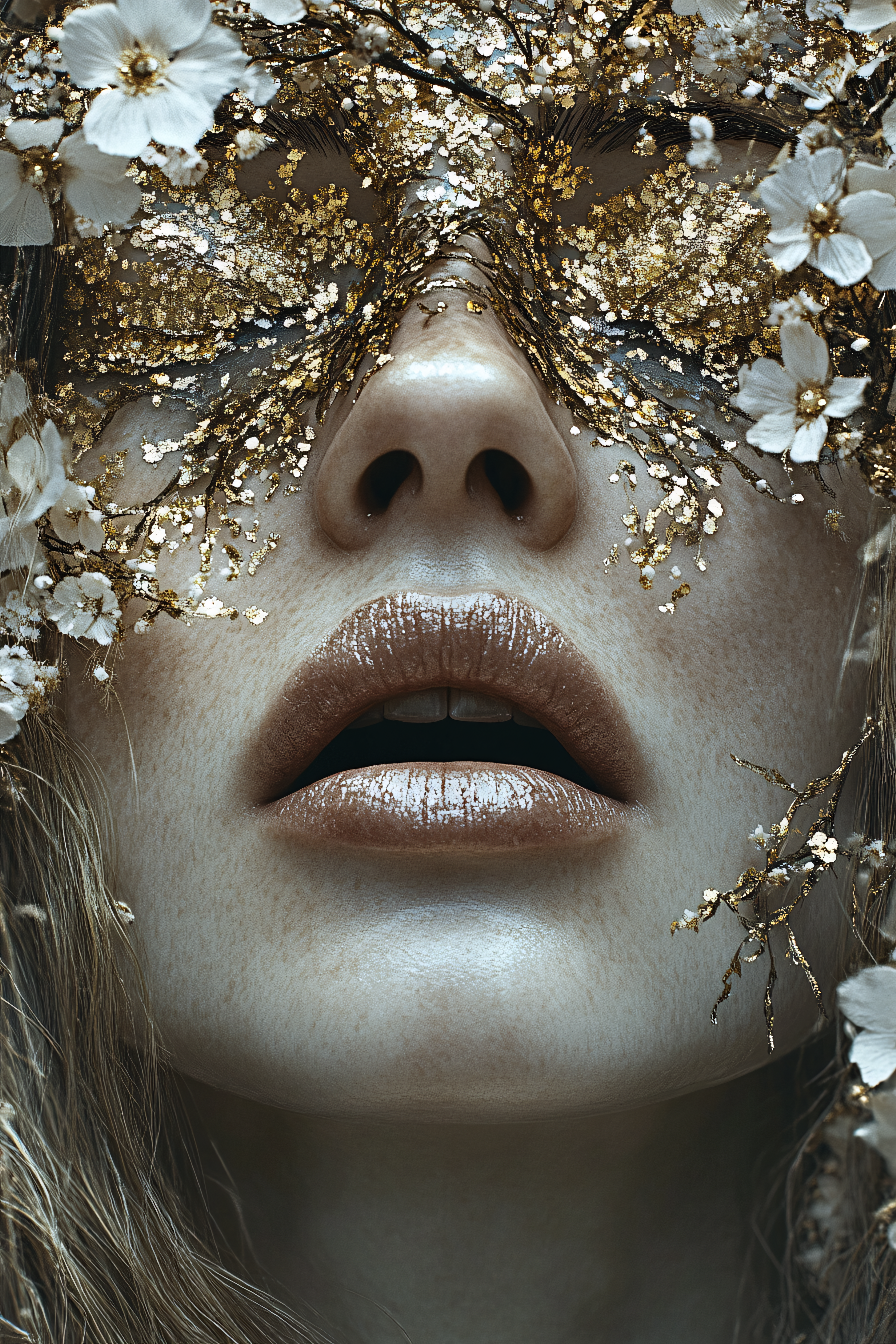 Ethereal Gold Floral Mask Woman