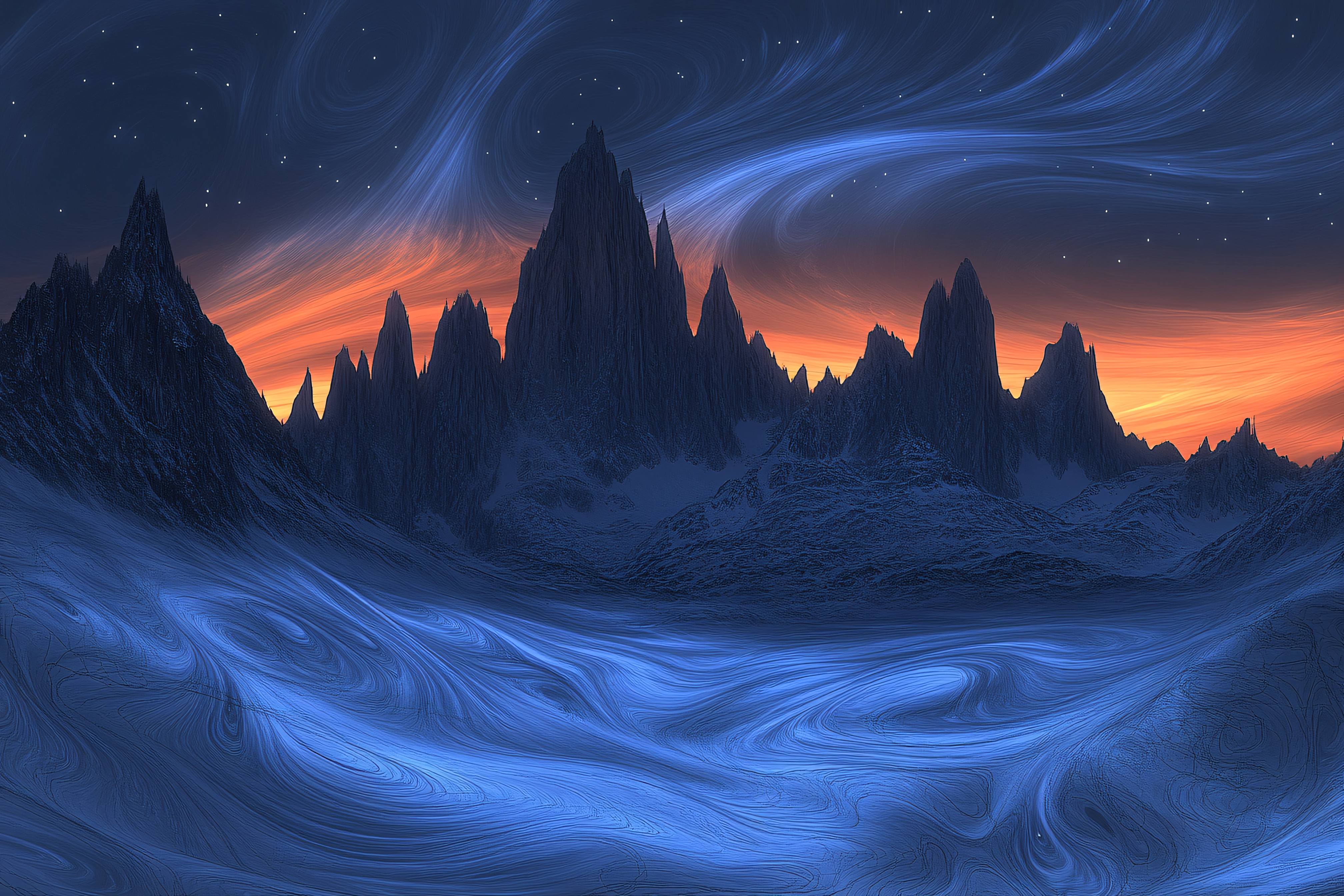 Ethereal Mountain Landscape at Dusk