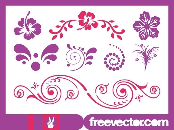 Exotic Flower Scrolls Free Vector